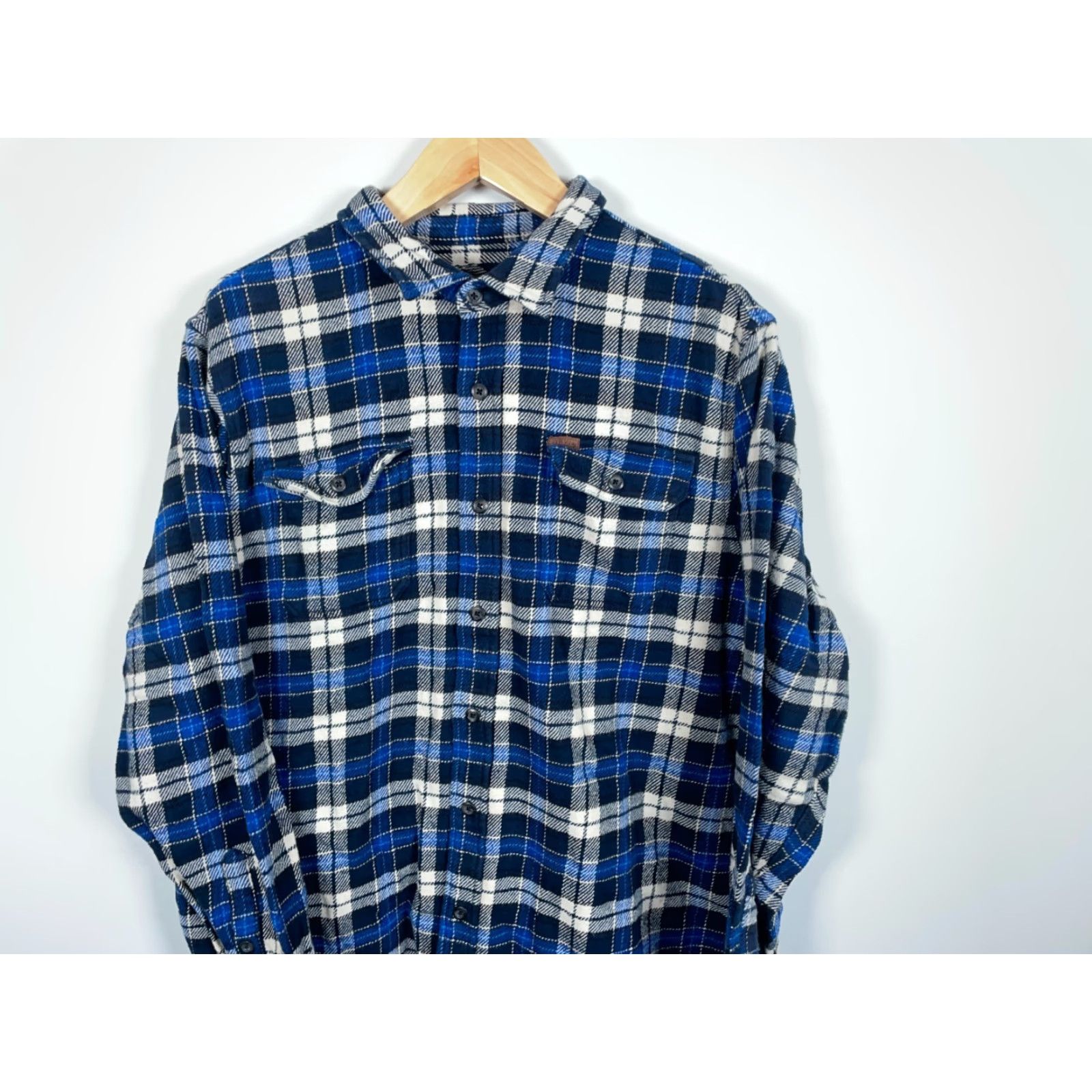 Orvis Orvis Shirt Jacket 2XL Heavyweight Flannel Blue Plaid Shacket Work Casual Long Sleeve Button-Up Pocket Mens Retro 90s Grunge Hipster Size US XXL / EU 58 / 5 - 4 Thumbnail