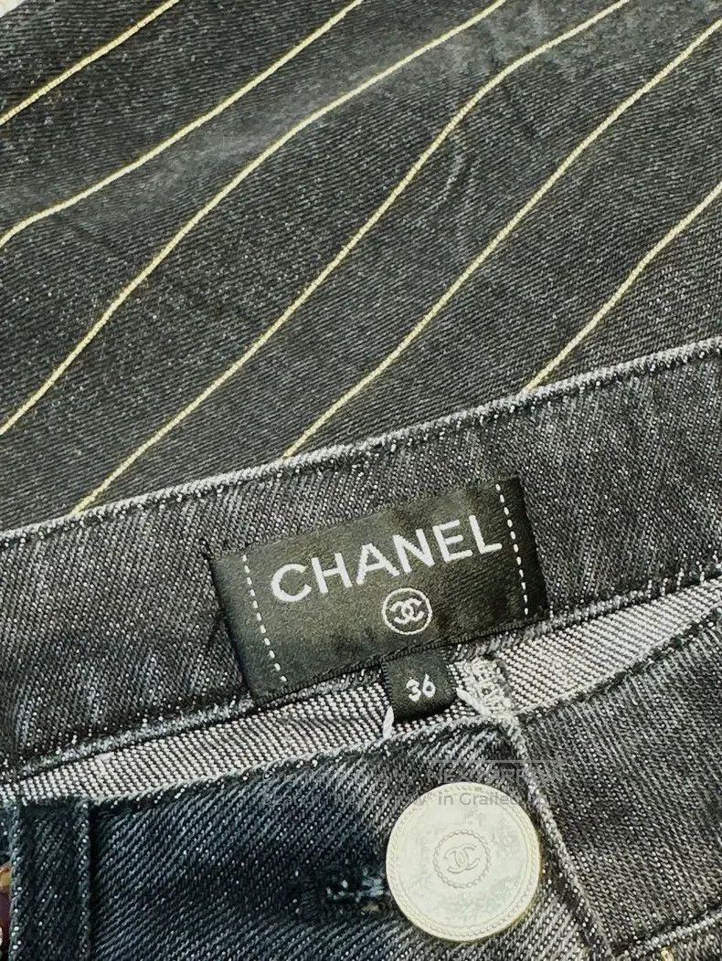 Chanel Chanel 20P dark gray metal chain decorative denim trousers Size 25" / US 0 / IT 36 - 4 Thumbnail