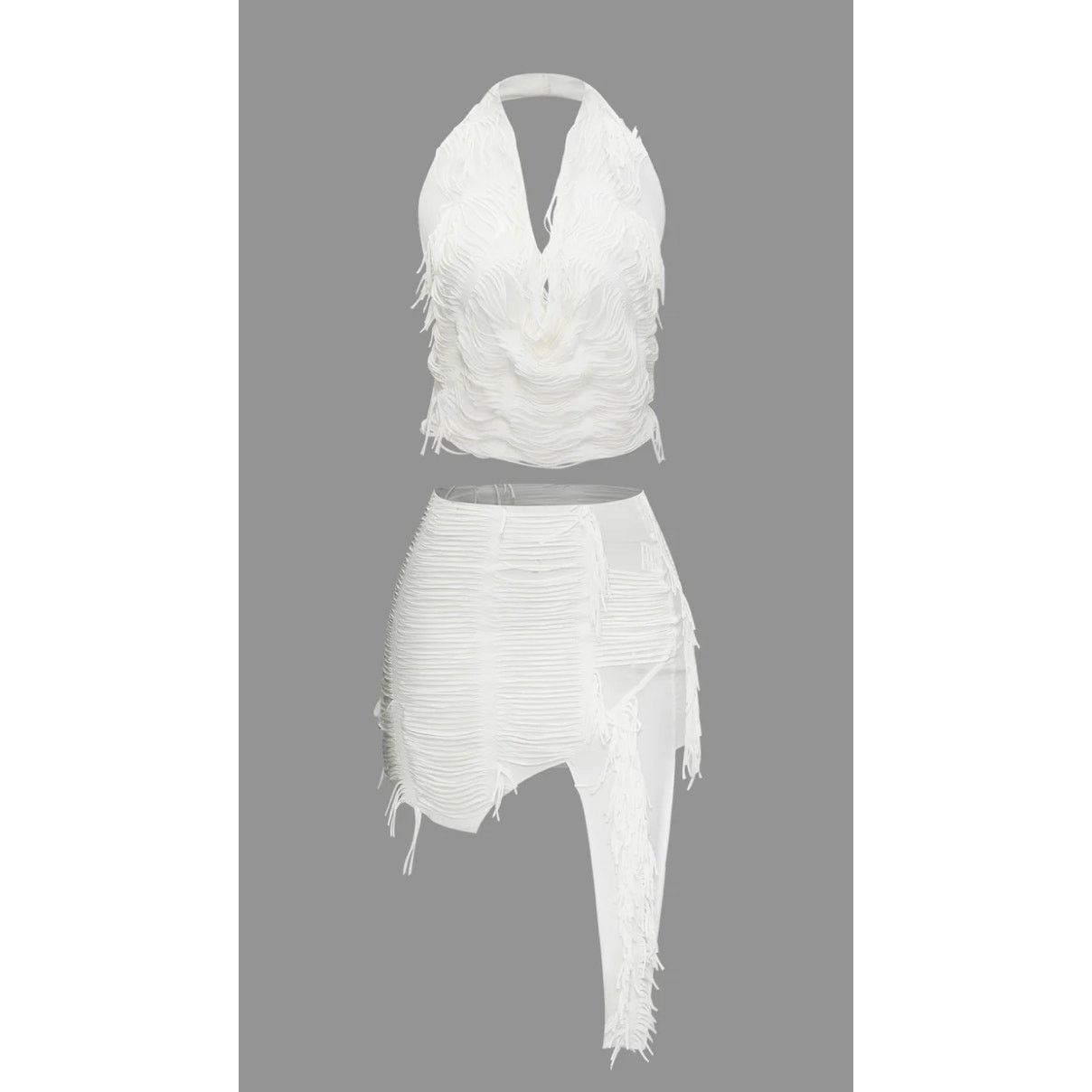 Other White Distressed Halter Cami Top Asymmetrical Mini Skirt Set Size 30" / US 8 / IT 44 - 1 Thumbnail