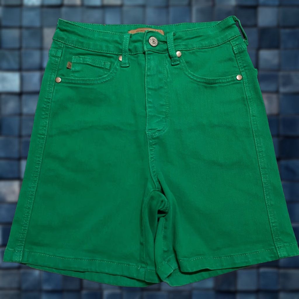 Vintage Judy Blue Womens Bermuda Shorts Green Denim High Rise 6 in Inseam 6" Button Front Flat Front 5-Pocket Stretch Casual Summer Spring Fall Womens Size 28" / US 6 / IT 42 - 1 Thumbnail