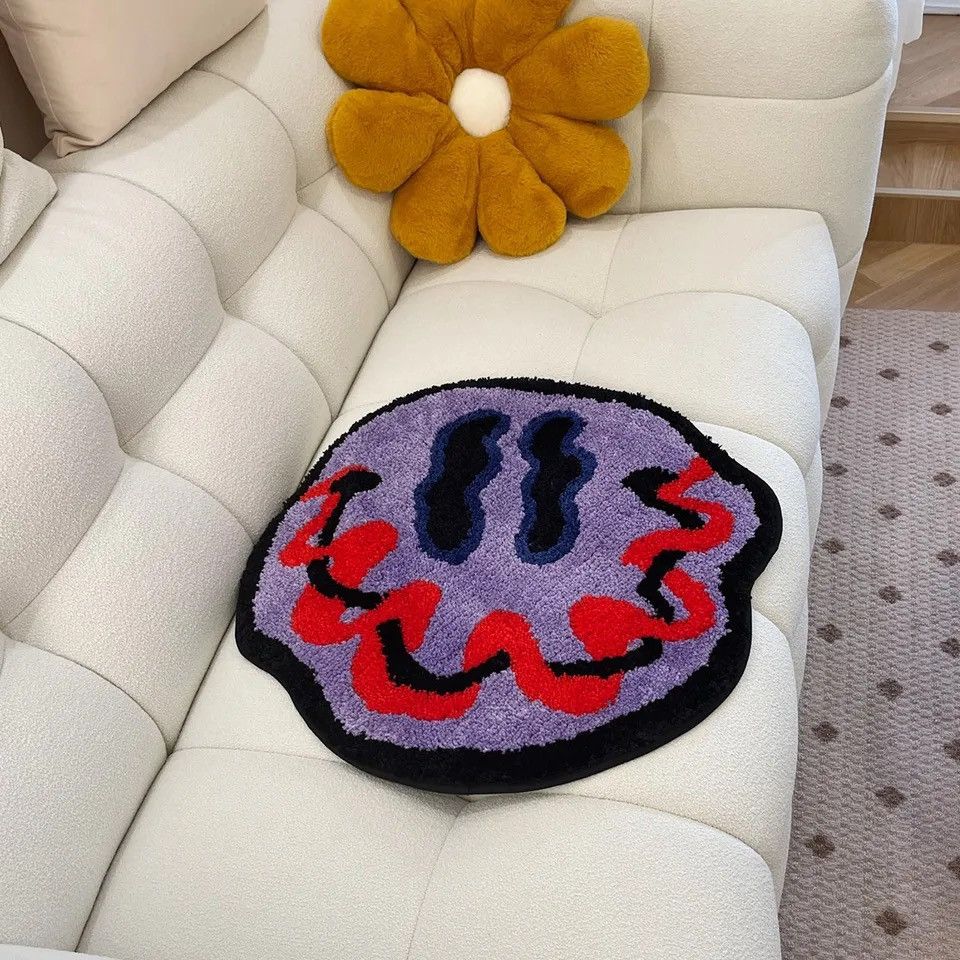 Japanese Brand × Vintage Tufted Trippy Smiling Face Rug Handmade Carpet Size ONE SIZE - 6 Thumbnail
