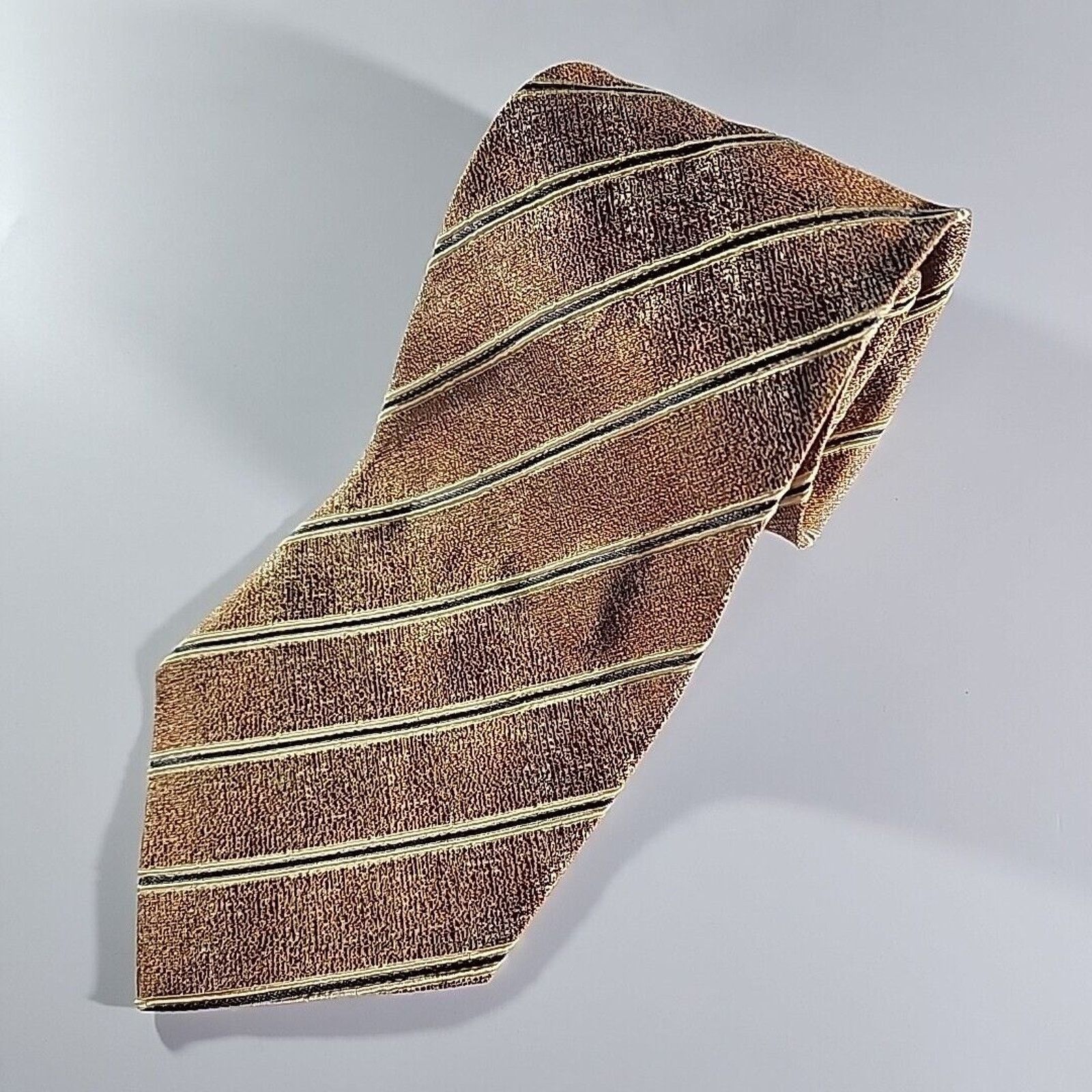 Joseph Abboud Joseph Abboud Gold Striped Silk Necktie - Made in Italy Size ONE SIZE - 2 Thumbnail