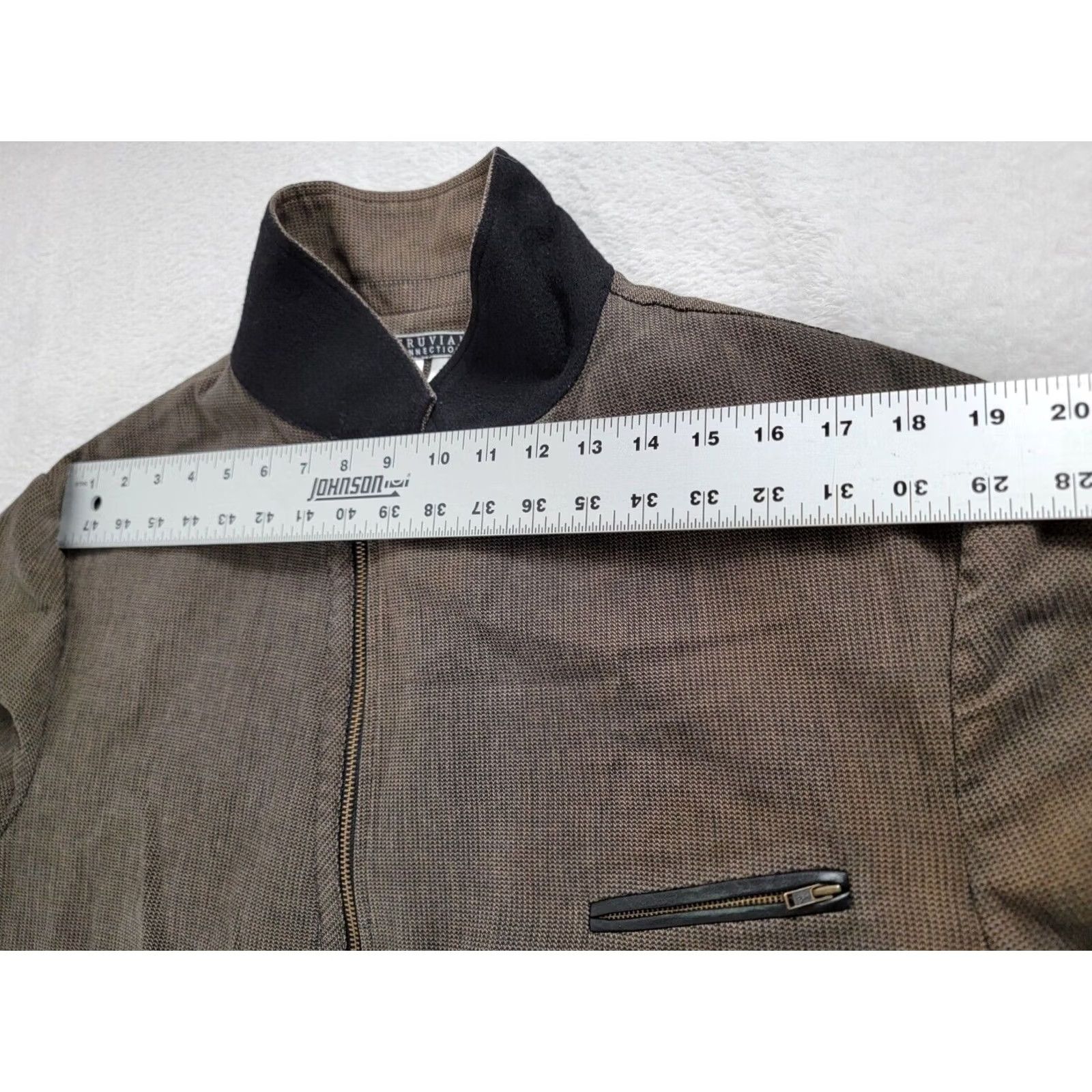 Vintage Peruvian Connection Blazer Shirt Men Brown/Black Textured Zip Front 44 Career Black/Brown Mens 90s Style? Size M / US 6-8 / IT 42-44 - 6 Thumbnail
