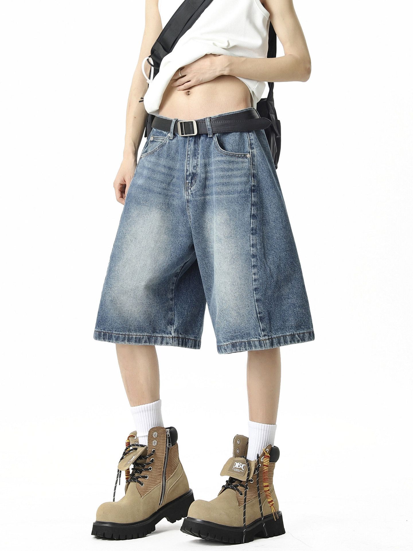 Japanese Brand Men's vintage wide-leg curved straight denim shorts Size US 32 / EU 48 - 3 Thumbnail