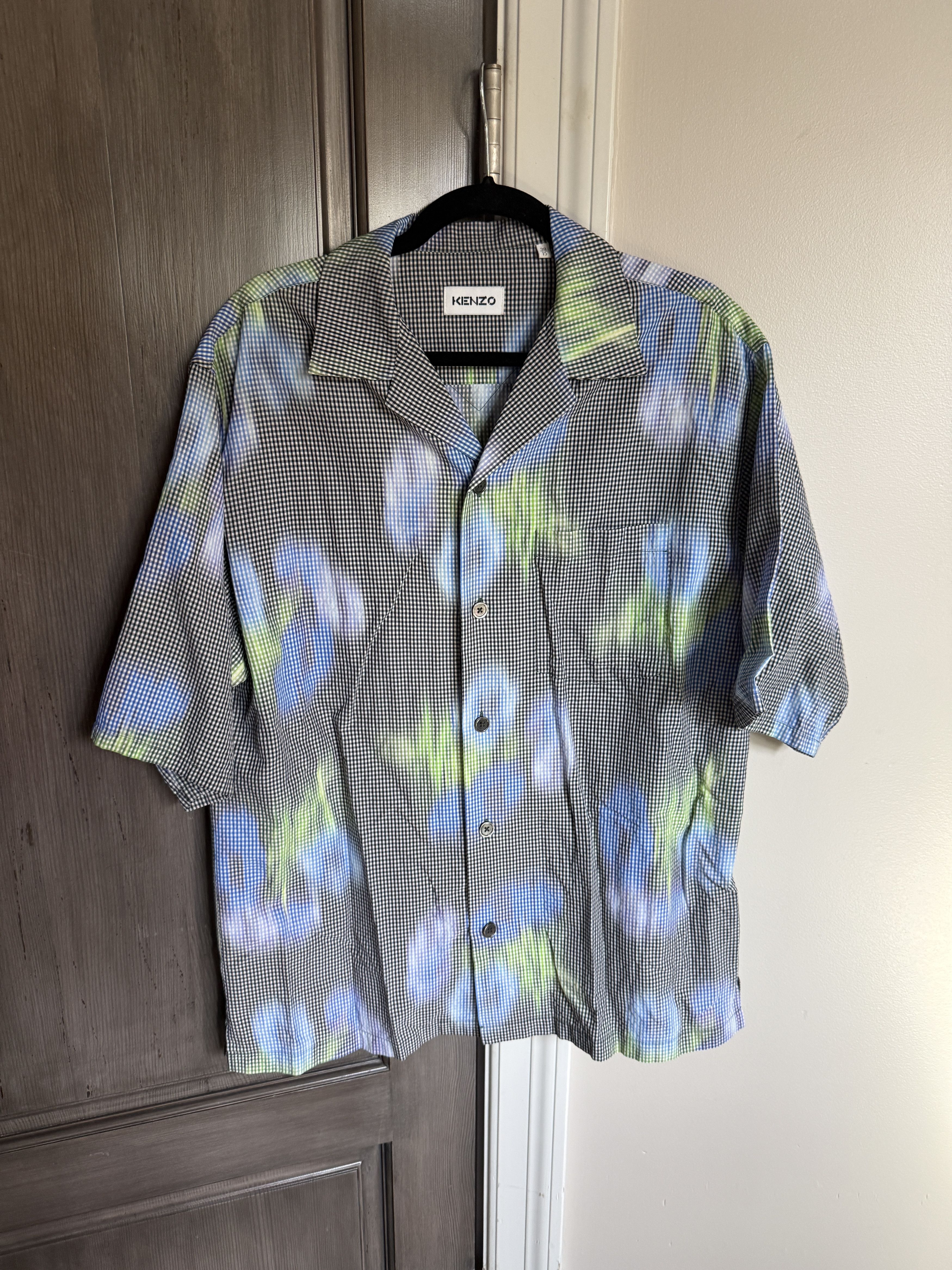 Kenzo Kenzo Black & Blue Viscose Check Short Sleeve Shirt Size US L / EU 52-54 / 3 - 2 Thumbnail