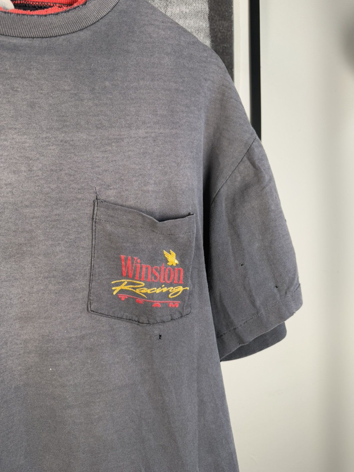 Vintage 🚭INSANE🚭 90s THRASHED FADED 2-COLLAR “WINSTON RACING” SHIRT Size US XL / EU 56 / 4 - 7 Thumbnail