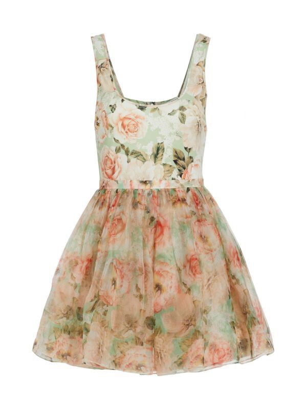 Alice + Olivia × Designer ALICE + OLIVIA Chara Floral Chiffon Mini Dress Size M / US 6-8 / IT 42-44 - 1 Thumbnail