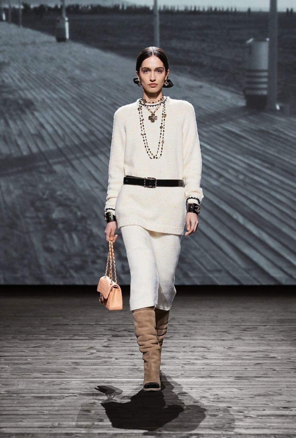 Chanel 24K Suede Shearling Fur Thigh High OTK Block Heel Boots 37 Size US 7 / IT 37 - 12 Thumbnail