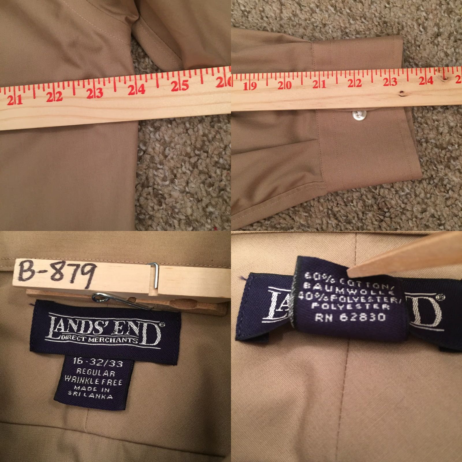 Lands' End Lands' End Shirt Mens 16 Button-Up Beige Long Sleeve Shirt Mens 16 Beige Cotton Blend Button-Up Lands' End Mens Long Sleeve Button-Up Beige Size US L / EU 52-54 / 3 - 8 Thumbnail