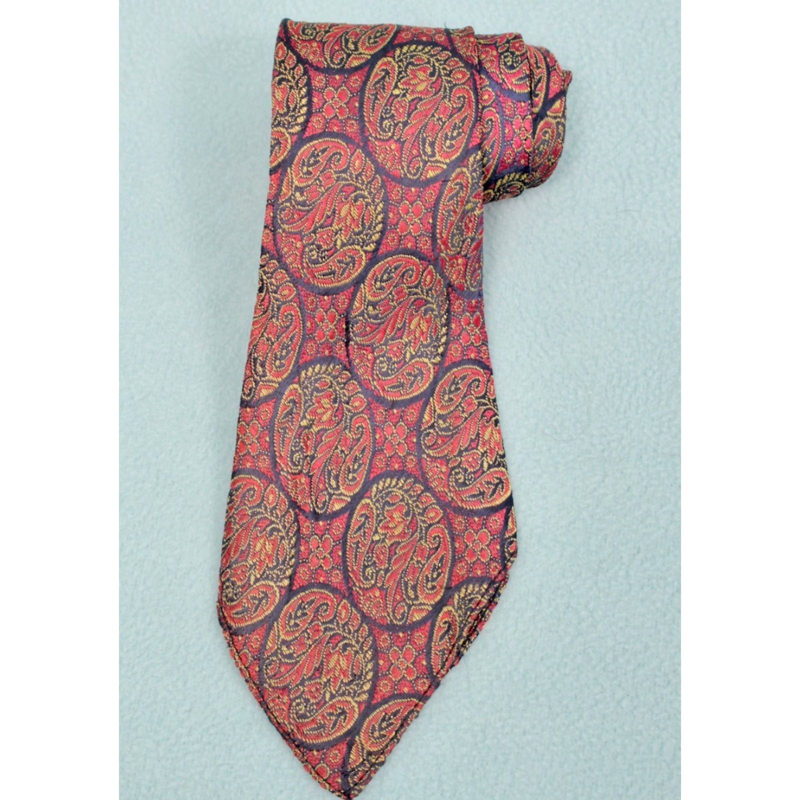 Vintage VTG 1930s Necktie Mens Red & Blue Paisley Pattern 30s Tie - Rayon Original Size ONE SIZE - 2 Thumbnail