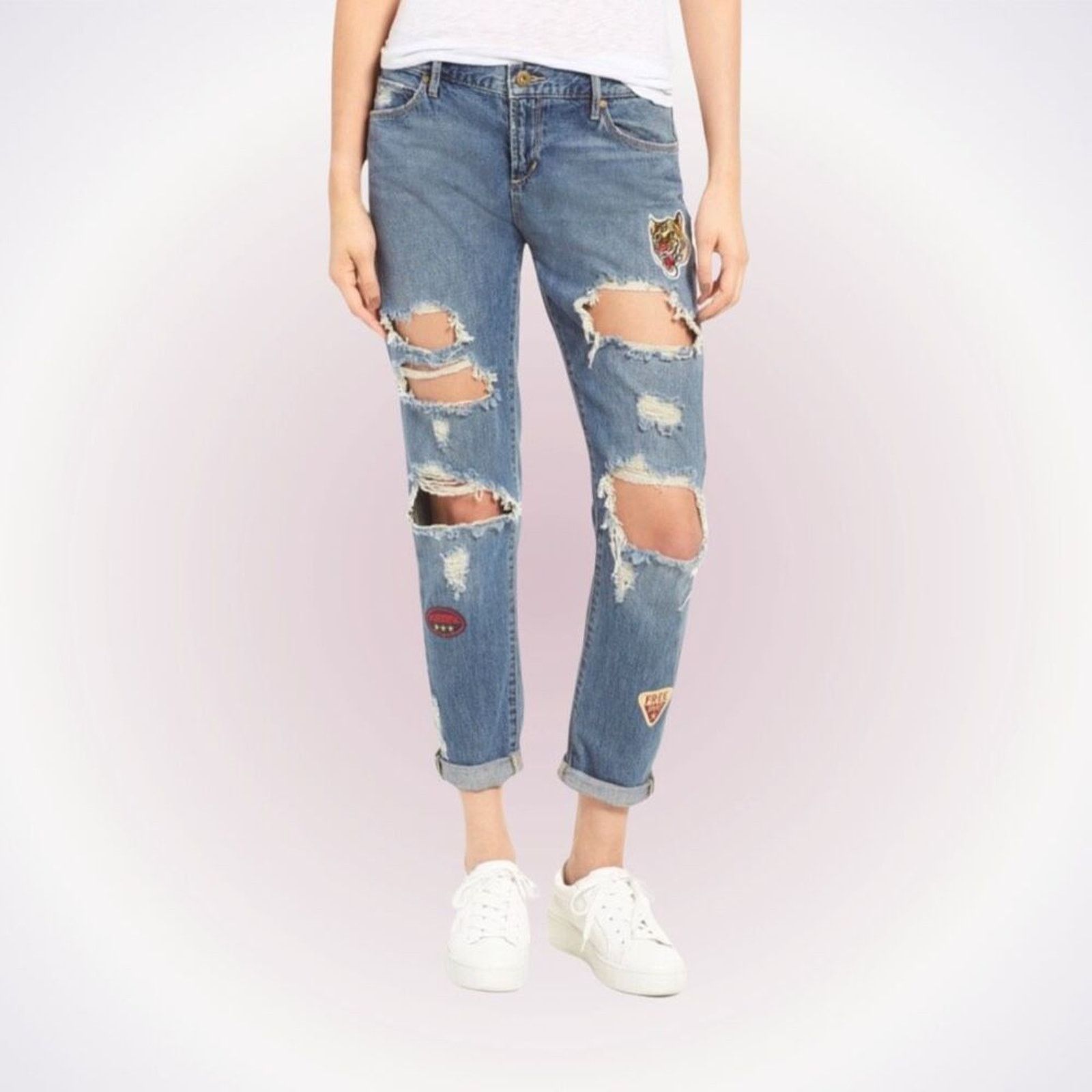 Other Articles of Society Patchwork Destroyed Denim Jeans | Sz 27 Size 27" / US 4 / IT 40 - 1 Thumbnail