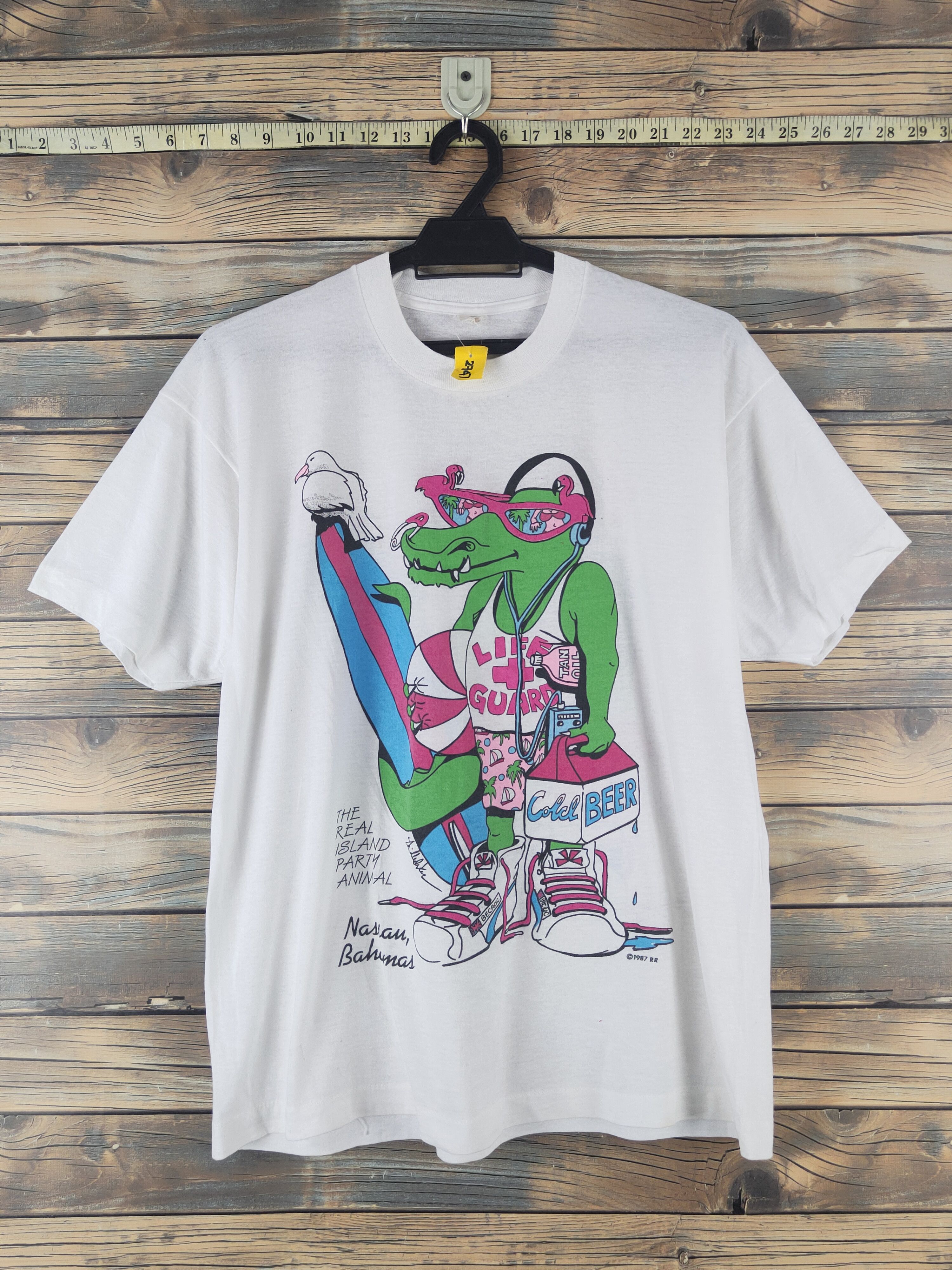 Vintage DL 80' Vintage cartoon surf White Short Sleeve T-shirt #2747 Size US M / EU 48-50 / 2 - 1 Thumbnail