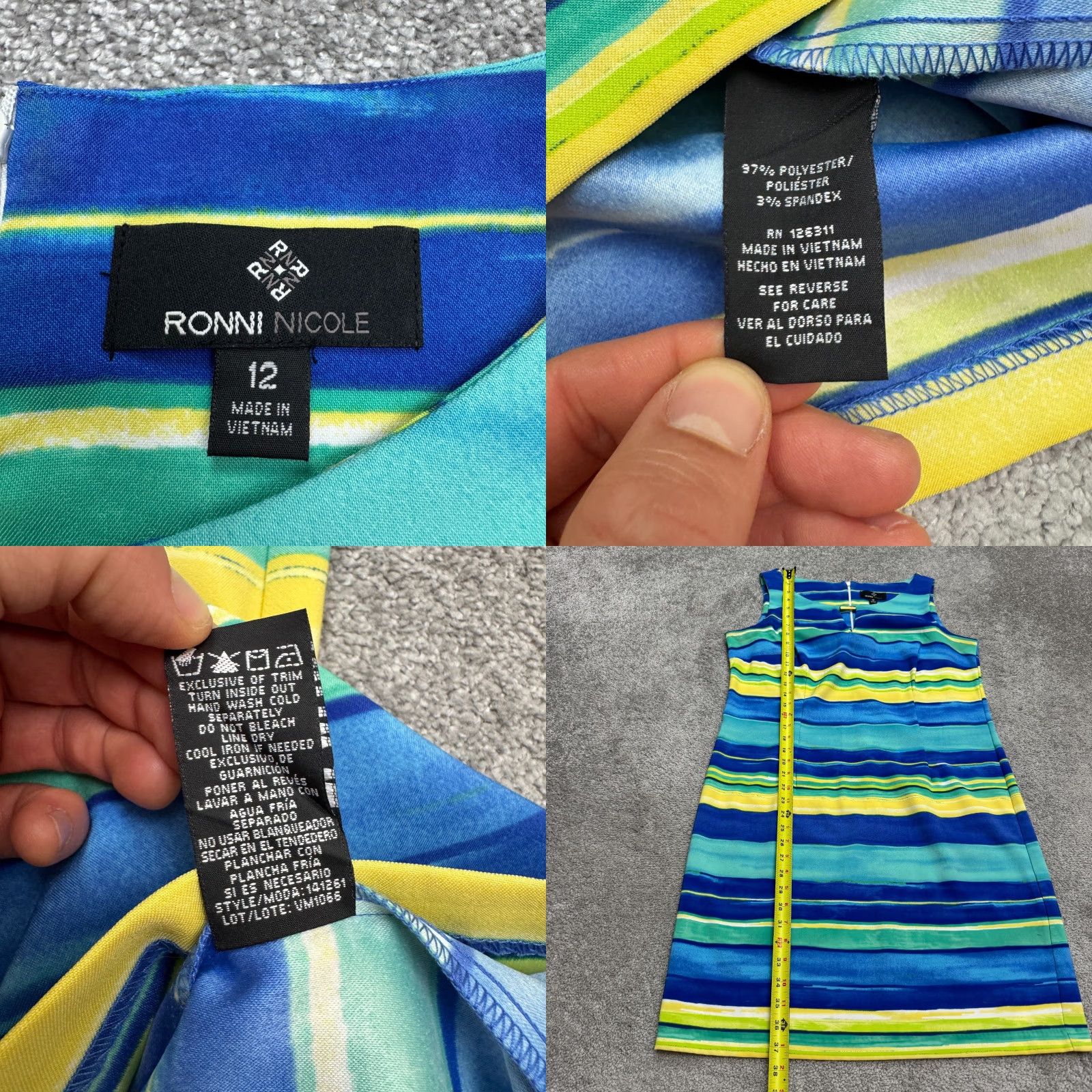 Vintage Ronni Nicole Midi Sheath Dress Womens 12 Multi Striped Keyhole Sleeveless Work Dress Size XL / US 12-14 / IT 48-50 - 8 Thumbnail