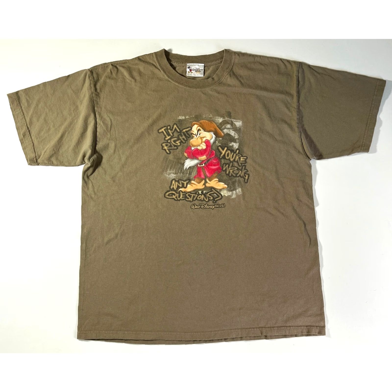 Disney VINTAGE Walt Disney World T-Shirt Grumpy Sz L Adult Unisex Khaki Brown 90s Cartoon Mens Size US L / EU 52-54 / 3 - 3 Thumbnail