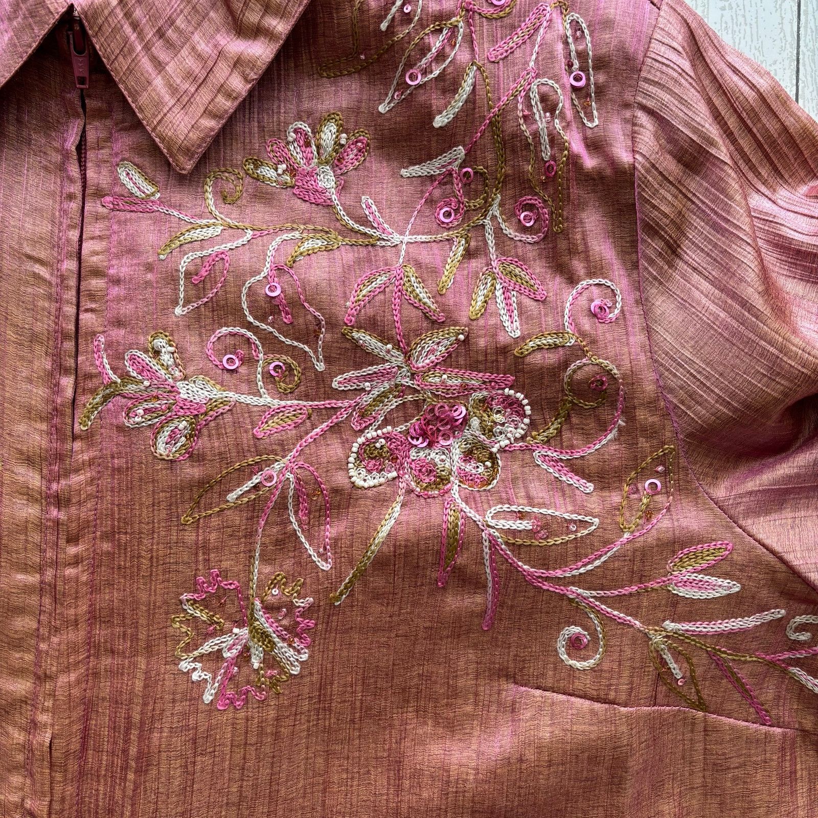 Other Blutique Rose Pink Shimmer Floral Embroidered Beaded Jacket Size XXL / US 16-18 / IT 52-54 - 13 Thumbnail