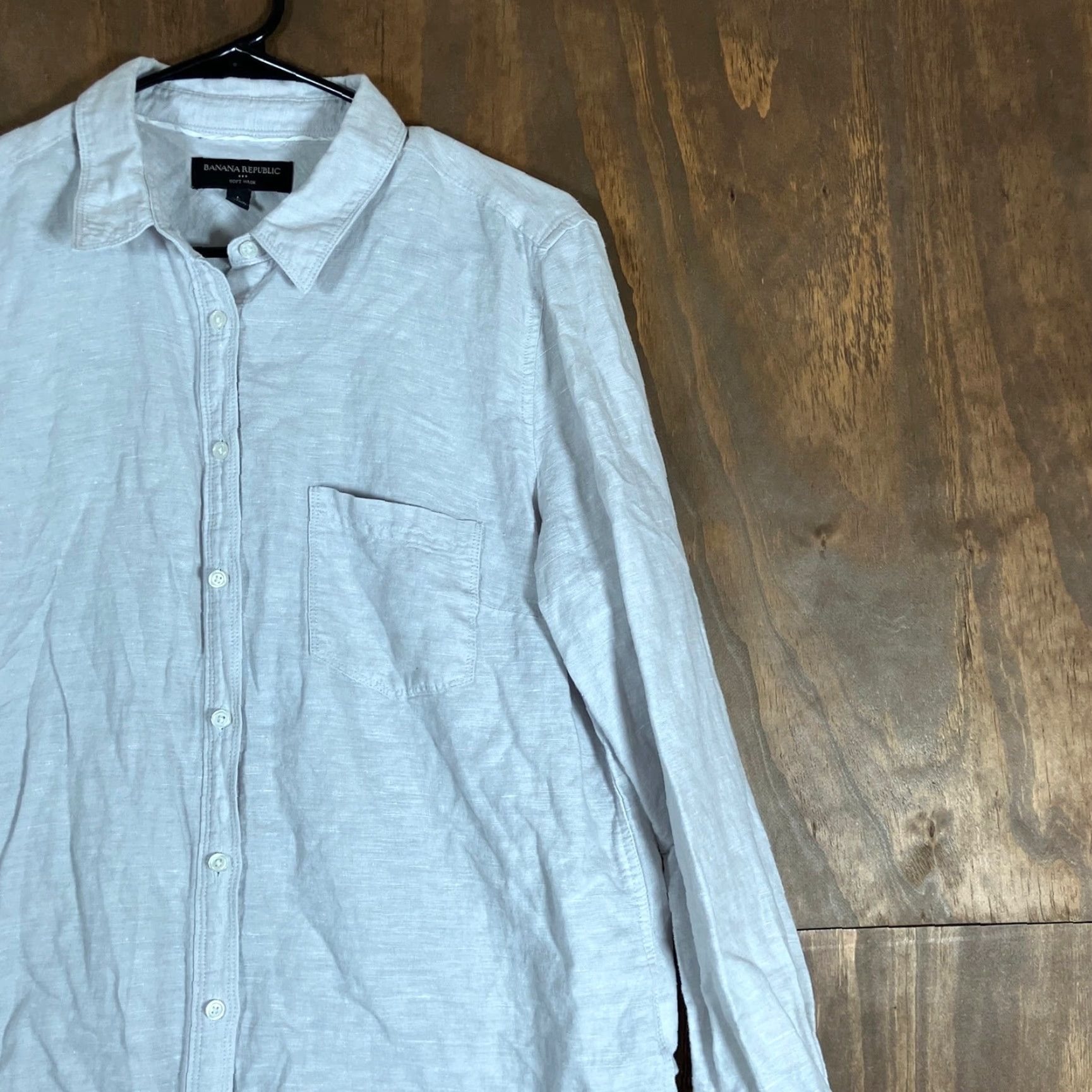 Banana Republic Banana Republic Men Shirt Gray Soft Wash Button-Down Linen Blend Large Size US L / EU 52-54 / 3 - 5 Thumbnail