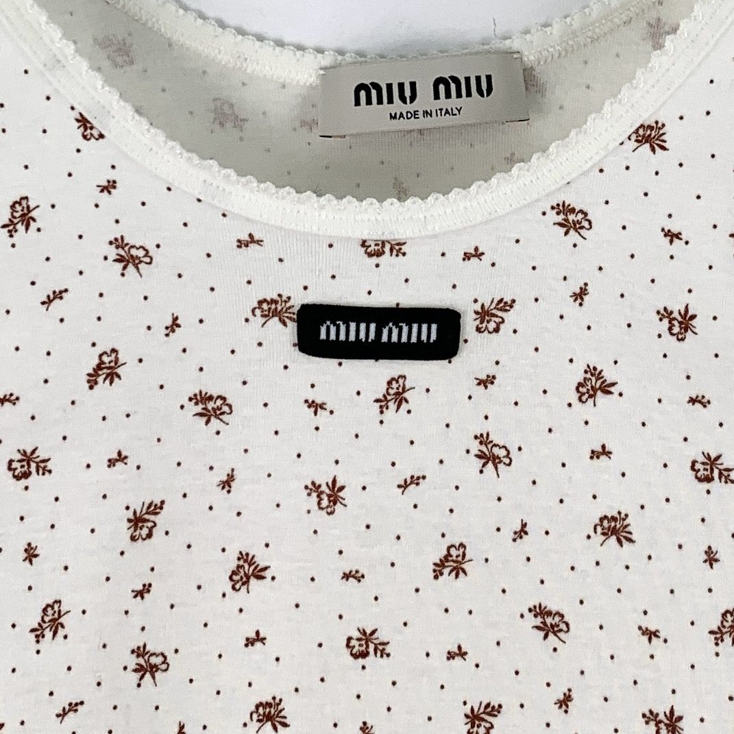 Miu Miu Miu Miu Floral Cotton Sleeveless Top White (L) Size L / US 10 / IT 46 - 4 Thumbnail