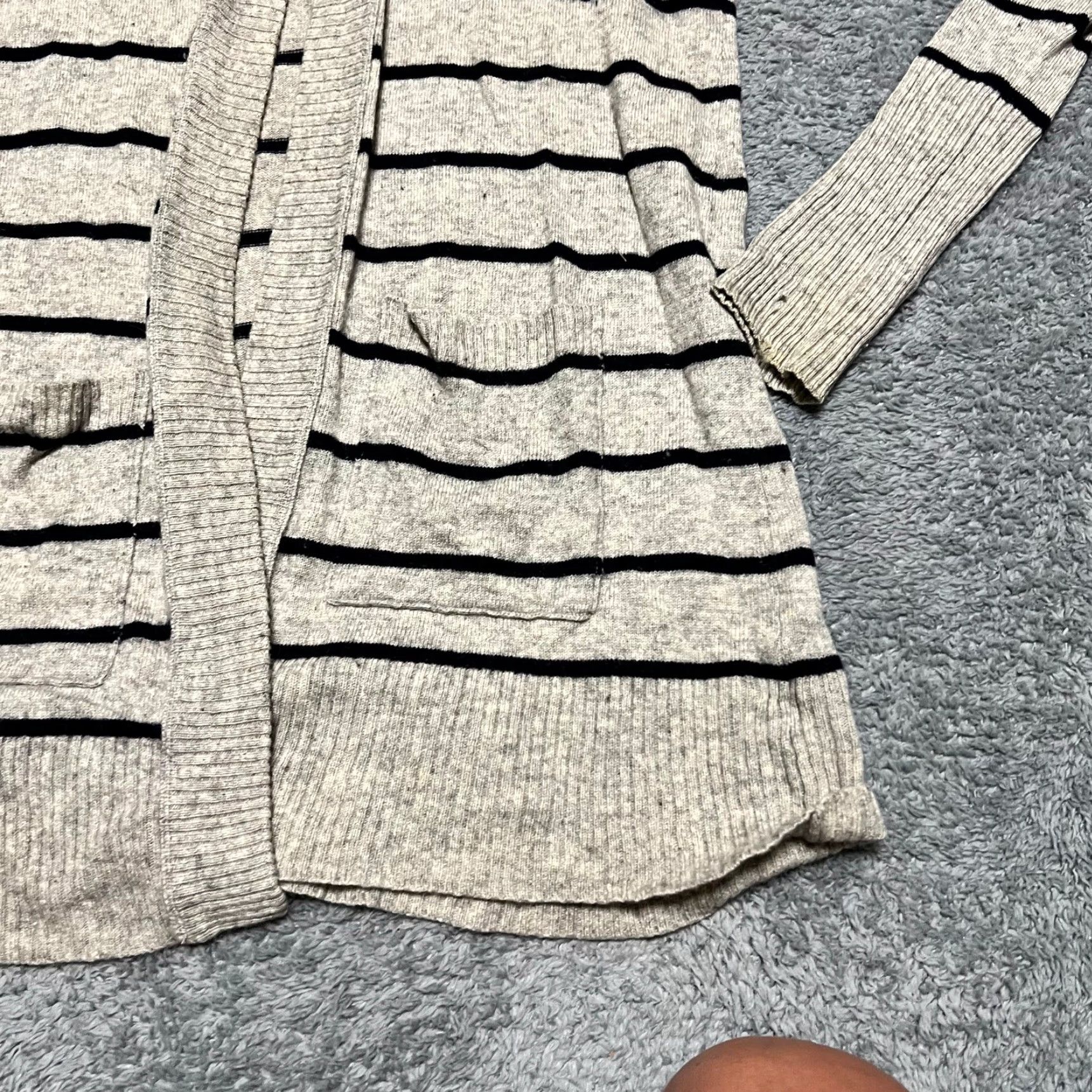 Vintage Ruehl No. 925 Sweater Cardigan Womens Small Grey Stripe Long Hooded S Regular Womens Size S / US 4 / IT 40 - 2 Thumbnail