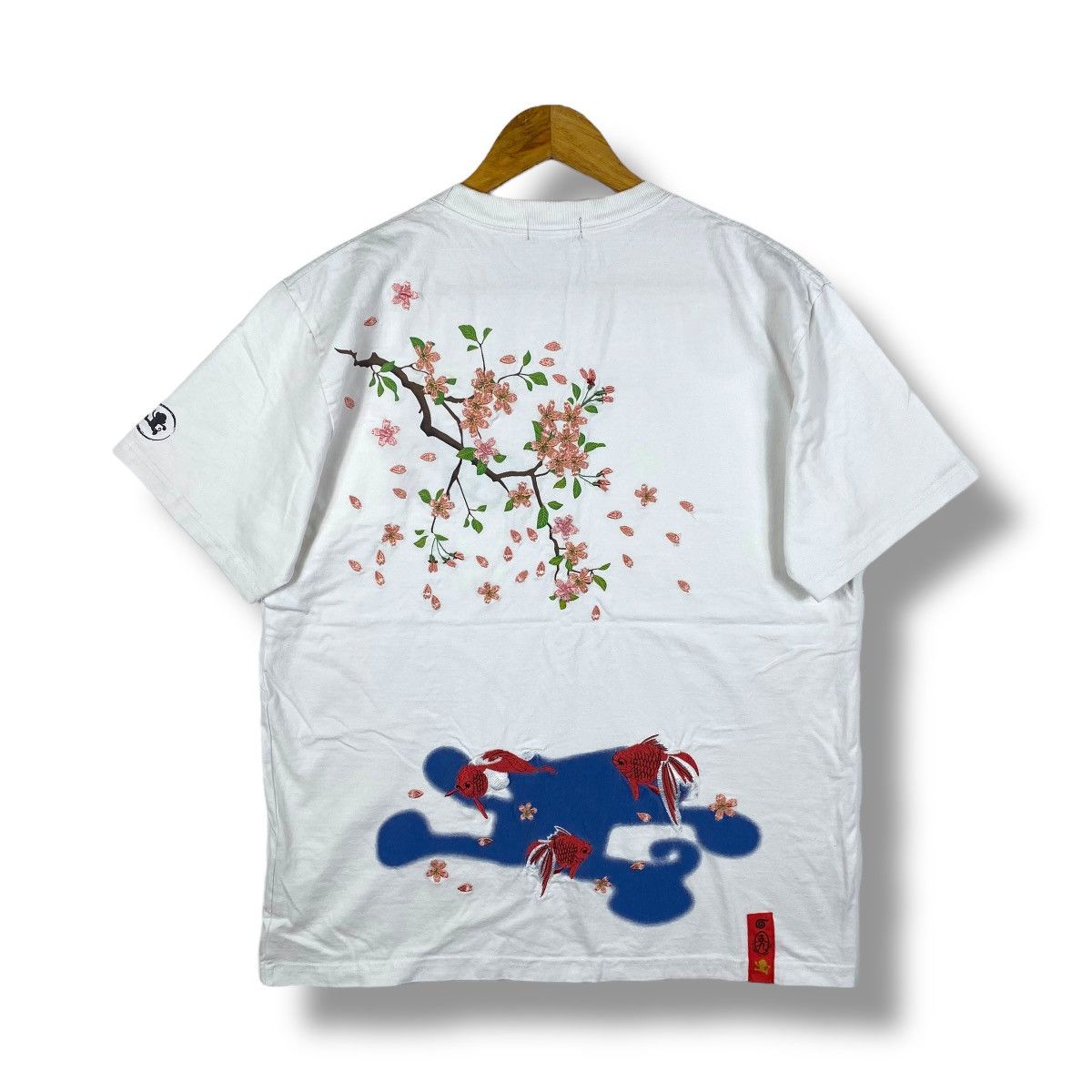 Japanese Brand Japanese Oriental GO-COOL Embroidery Sakura & Gold Fish Tee Size US L / EU 52-54 / 3 - 1 Thumbnail