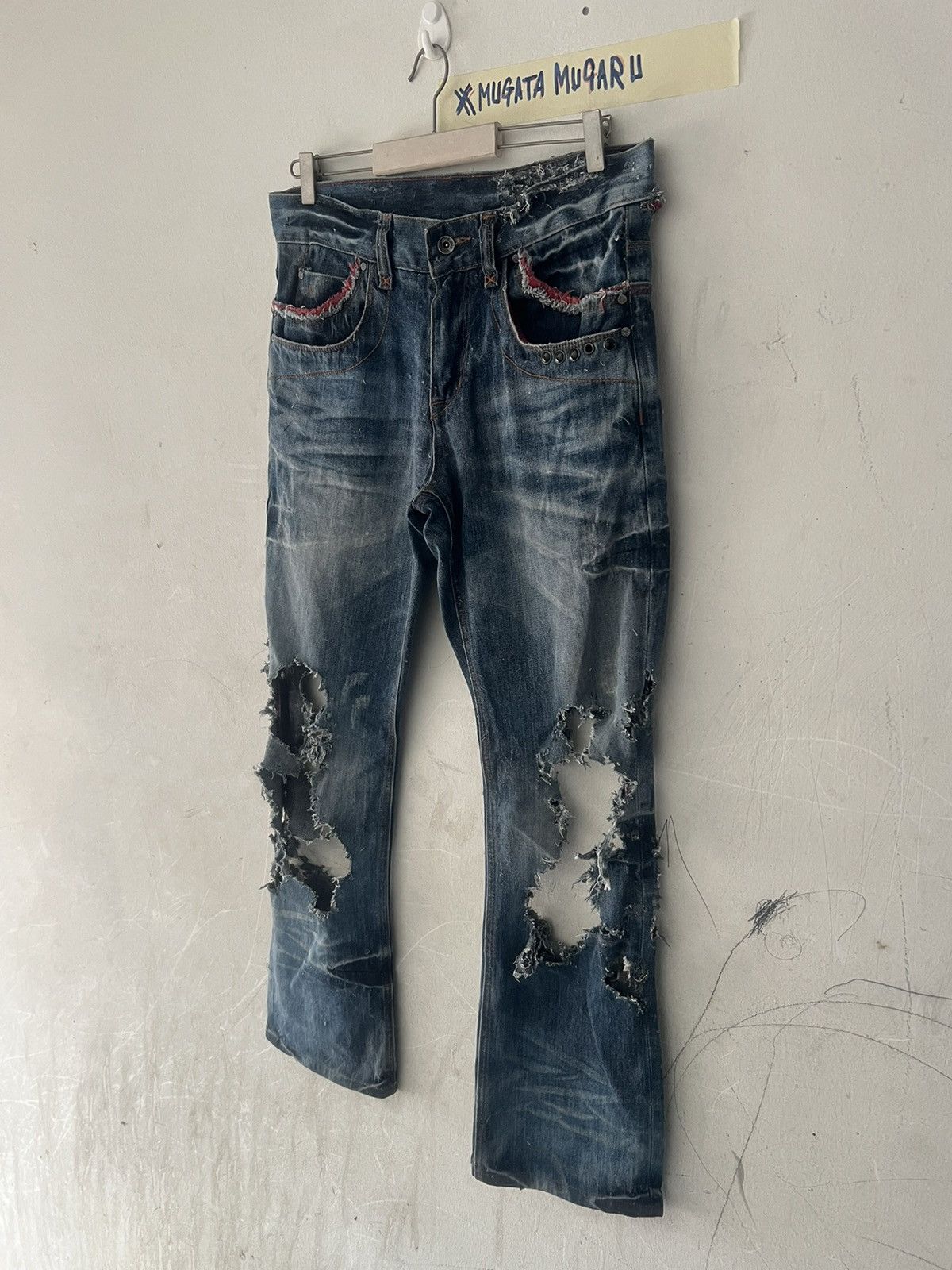 Hysteric Glamour SUPER THRASHED🔥SEMANTIC DESIGN RIPPED DENIM KURT KOBAIN Size US 33 - 8 Thumbnail