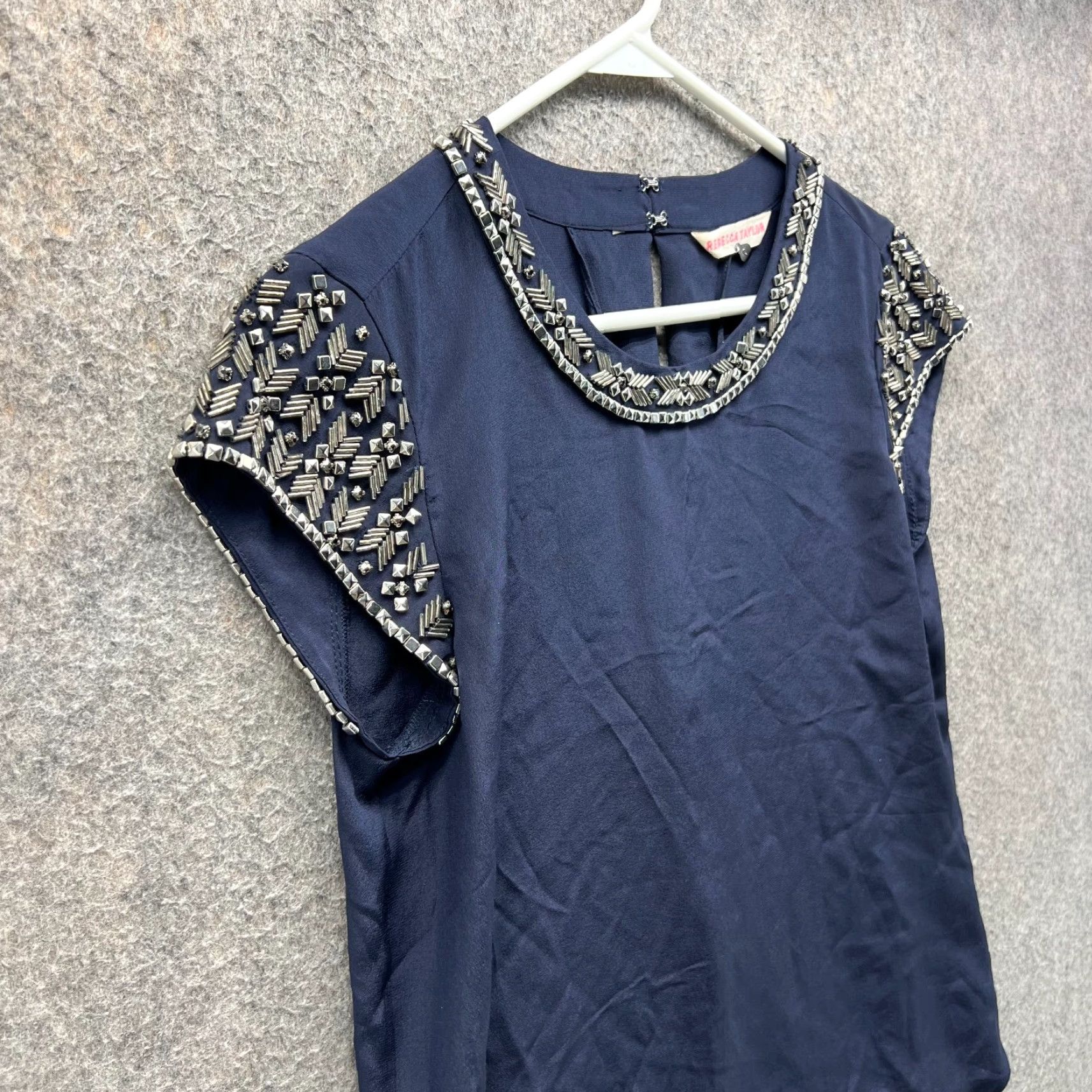 Rebecca Taylor VINTAGE Rebecca Taylor Shirt Womens 0 Blue Silk Sleeveless Blouse Top Dress Up Party/Cocktail Casual Top Womens 0 Blue Navy Silk Sleeveless Blouse Top Size XS / US 0-2 / IT 36-38 - 3 Thumbnail
