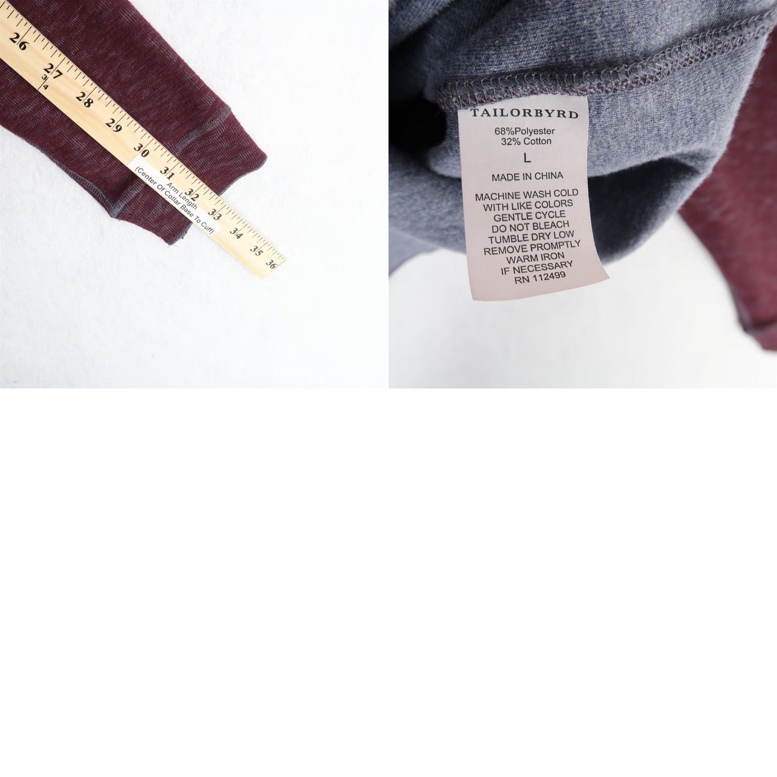 Tailorbyrd TAILORBYRD Reversible Henley Shirt Mens Large Burgundy Gray Long Sleeve Size US L / EU 52-54 / 3 - 8 Thumbnail