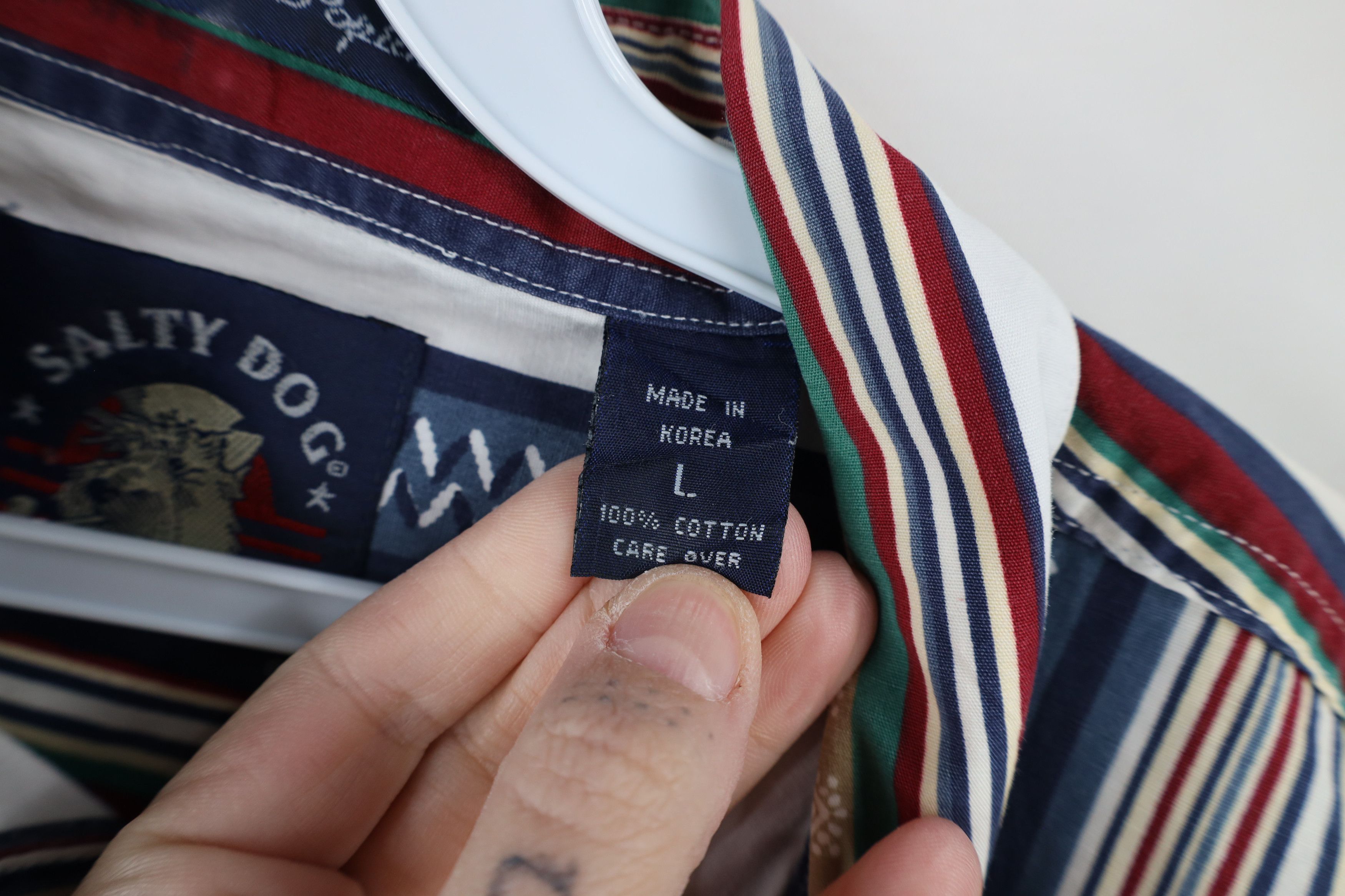 Vintage Vintage 90s Streetwear Striped Geometric Poplin Button Shirt Size US L / EU 52-54 / 3 - 10 Thumbnail