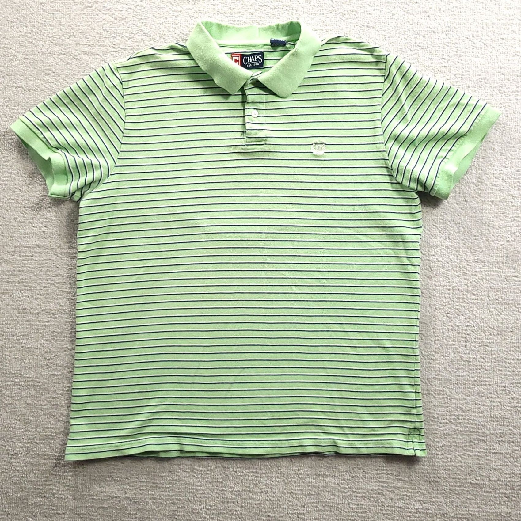 Chaps VINTAGE Chaps Polo Shirt Mens XL Green Stripe Short Sleeve Easy Care Stretch Collared Size US XL / EU 56 / 4 - 2 Thumbnail
