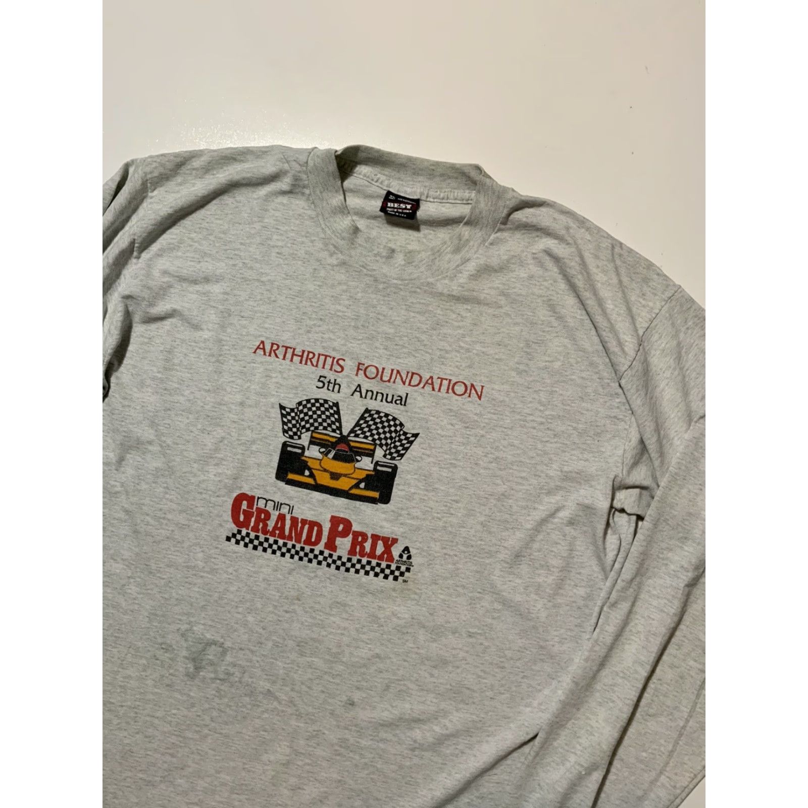 Fruit Of The Loom VINTAGE Arthritis Foundation Mini Grand Prix Racing L/S 50/50 Single Stitch T-Shirt XL Gray Mens Size US XL / EU 56 / 4 - 4 Thumbnail