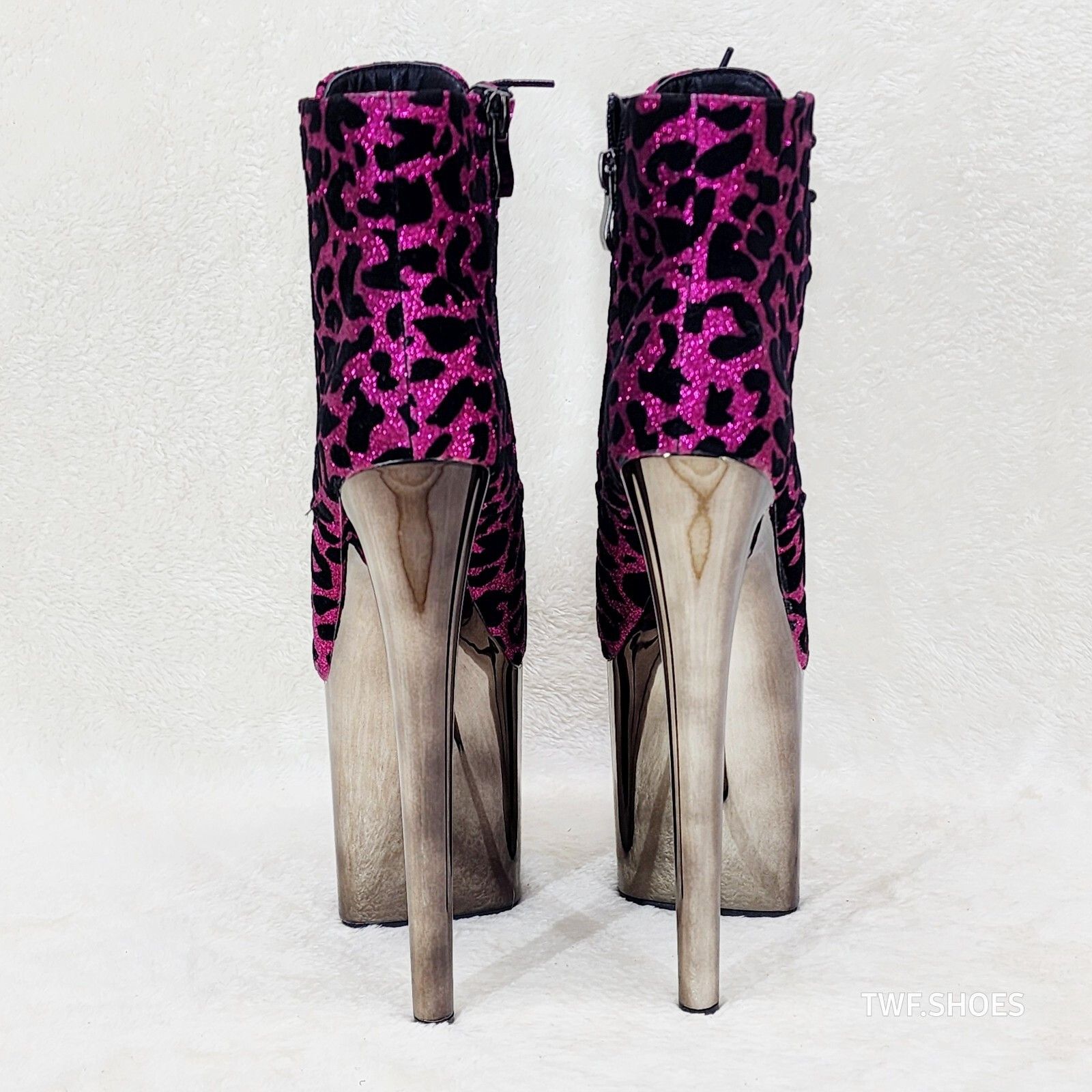 Other Bulls Fuchsia Leopard Chrome Platform High Heel Ankle Boots Size US 6 / IT 36 - 4 Thumbnail
