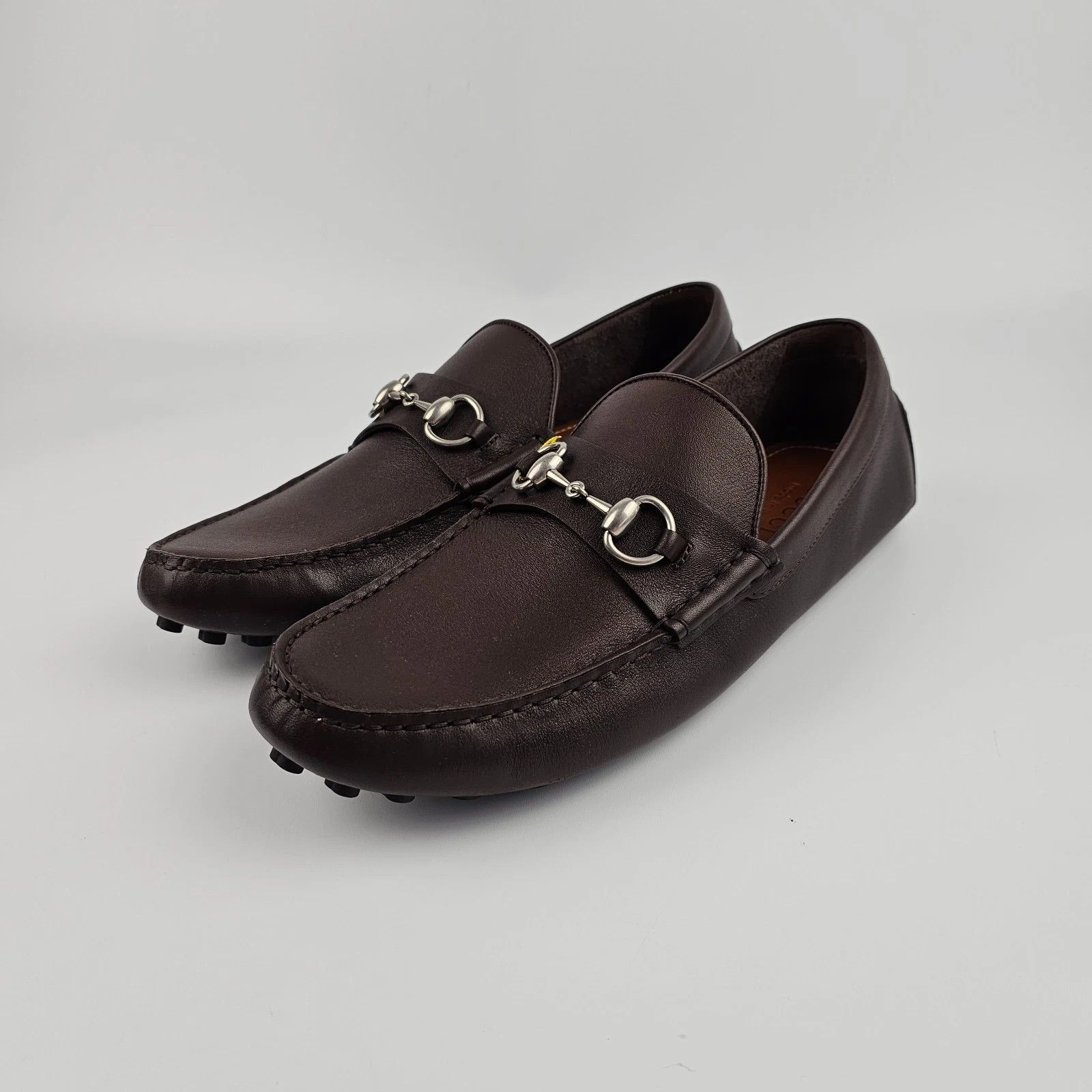 GUCCI Men's Brown Leather Horsebit Driver Loafers New