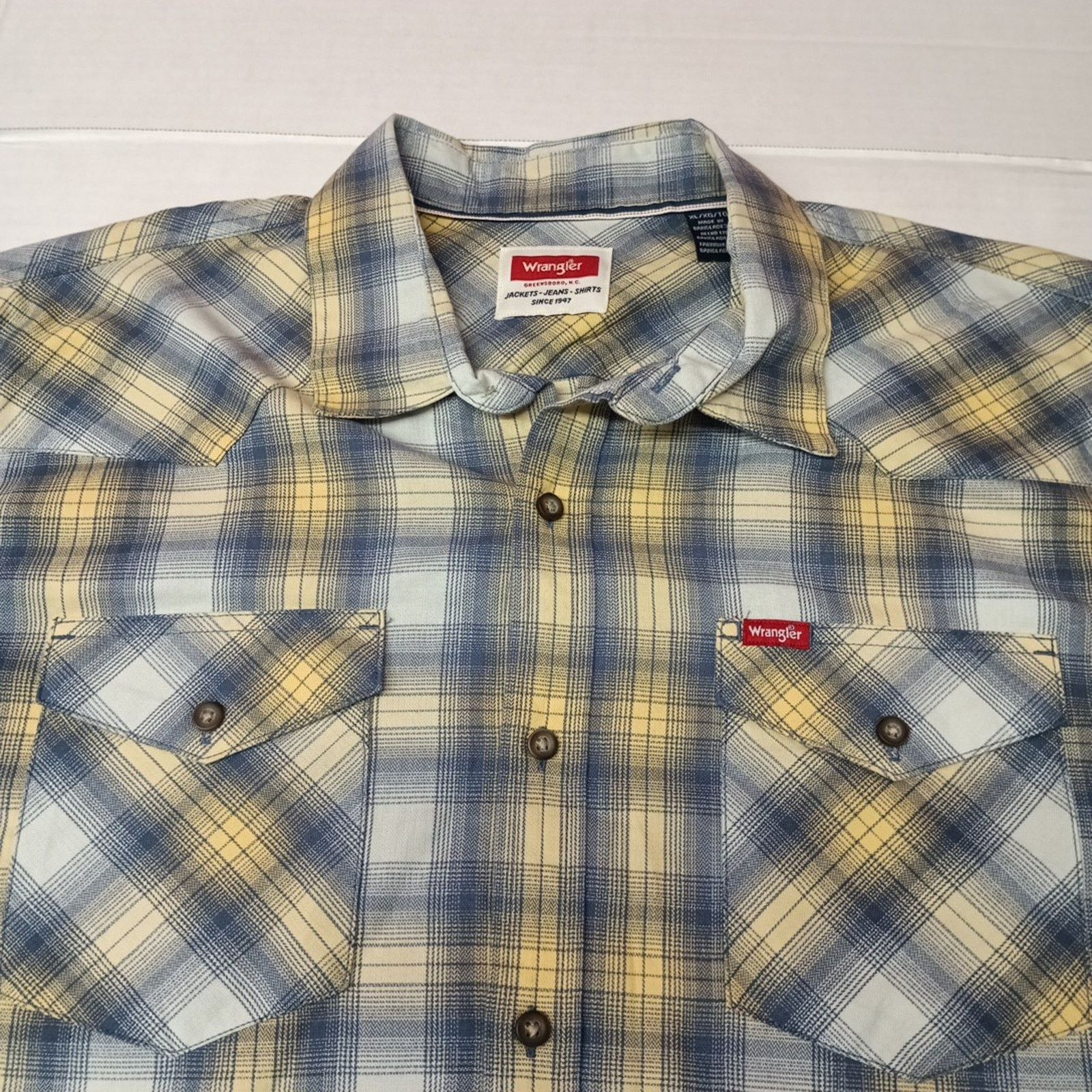 Wrangler Wrangler Cowboy Wash Shirt Men Size XL Sky Blue Yellow Plaid Size US XL / EU 56 / 4 - 3 Thumbnail