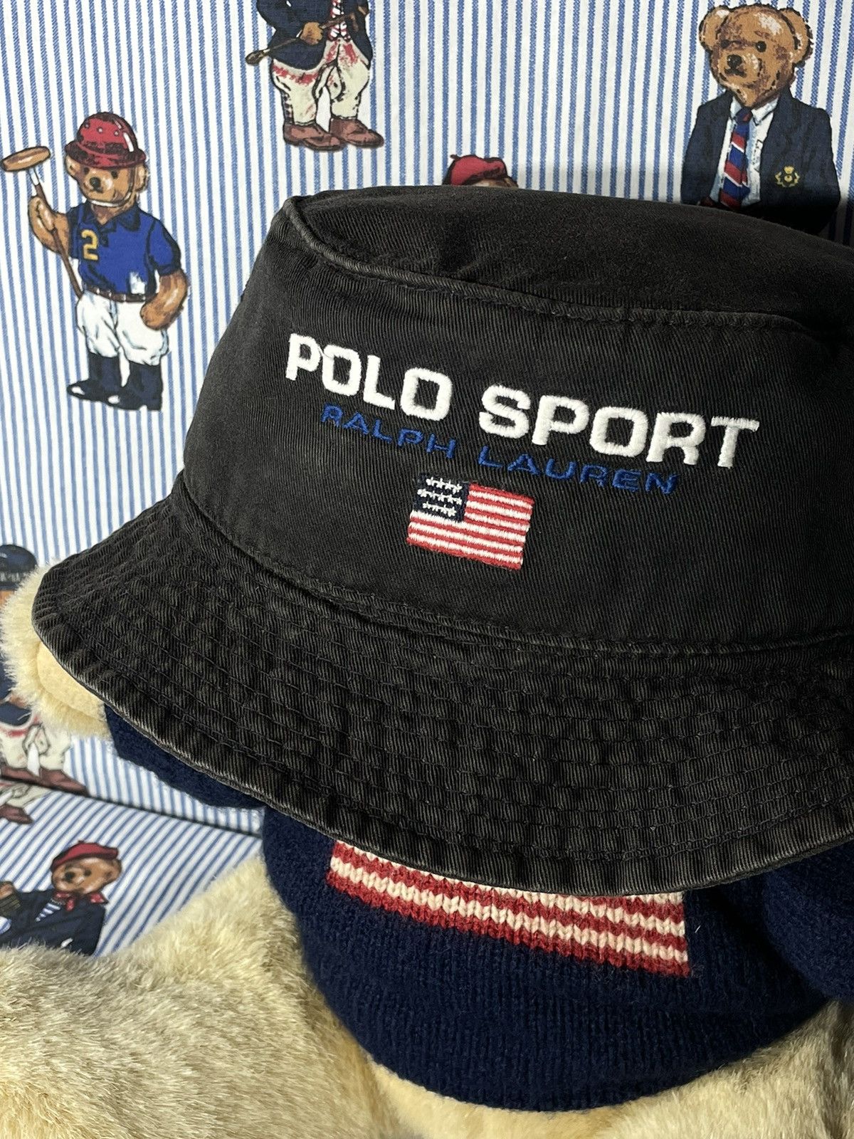 Polo Ralph Lauren × RRL Ralph Lauren × Ralph Lauren Bucket Polo Sport Spell Out OG Vintage Size ONE SIZE - 3 Thumbnail