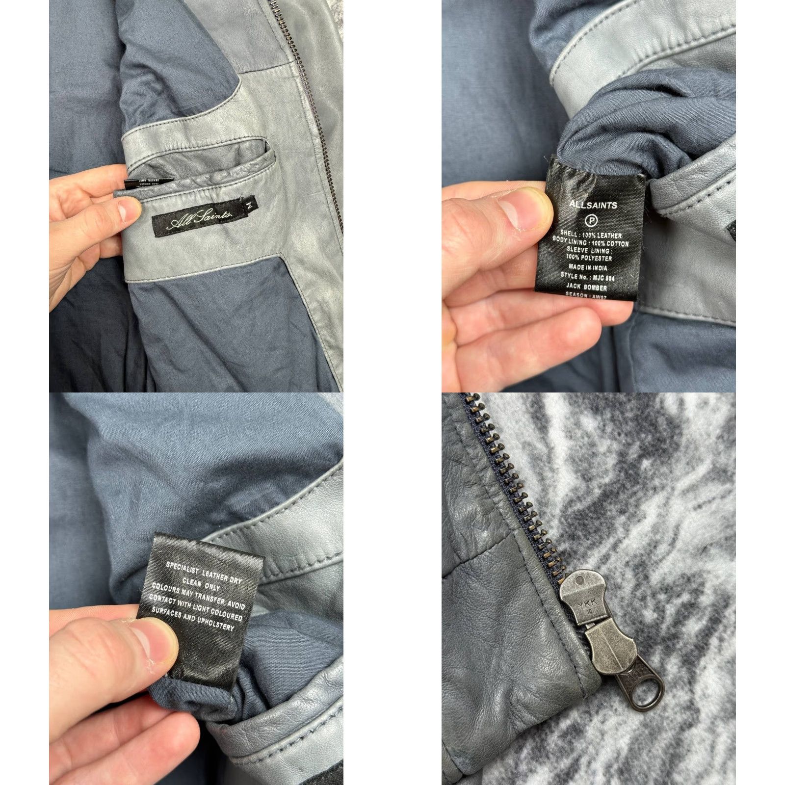 Allsaints AllSaints Jacket Bomber Shirt Men Gray M Leather Zip Zip Front Biker 00s Y2K Casual Spring Fall Winter Mens Size US M / EU 48-50 / 2 - 8 Thumbnail