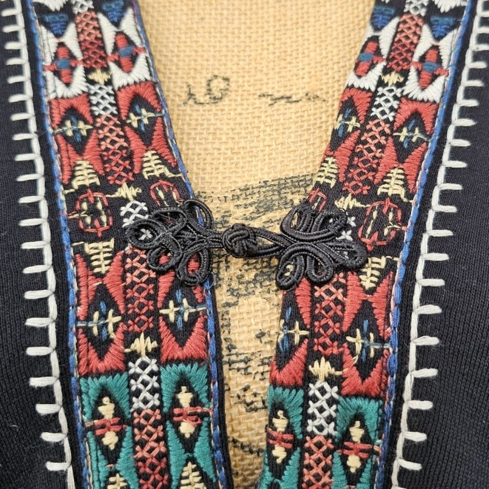 Johnny Was Johnny Was Black Aztec Indie Delphine Embroidered Kimono Ca Size L / US 10 / IT 46 - 6 Thumbnail