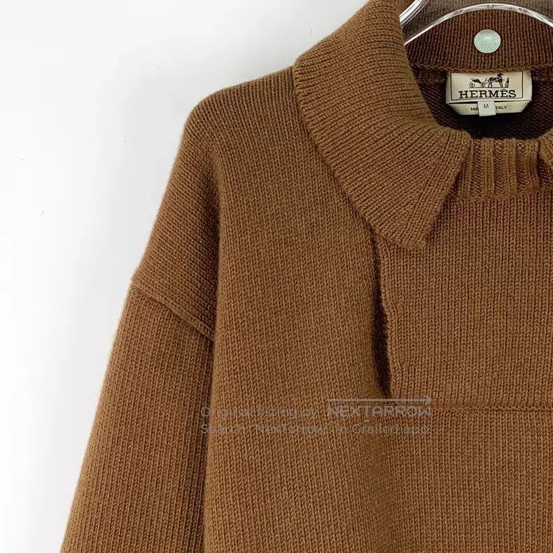 Hermes Hermes Dark brown cashmere collar five-inch sleeve knit sw Size M / US 6-8 / IT 42-44 - 3 Thumbnail