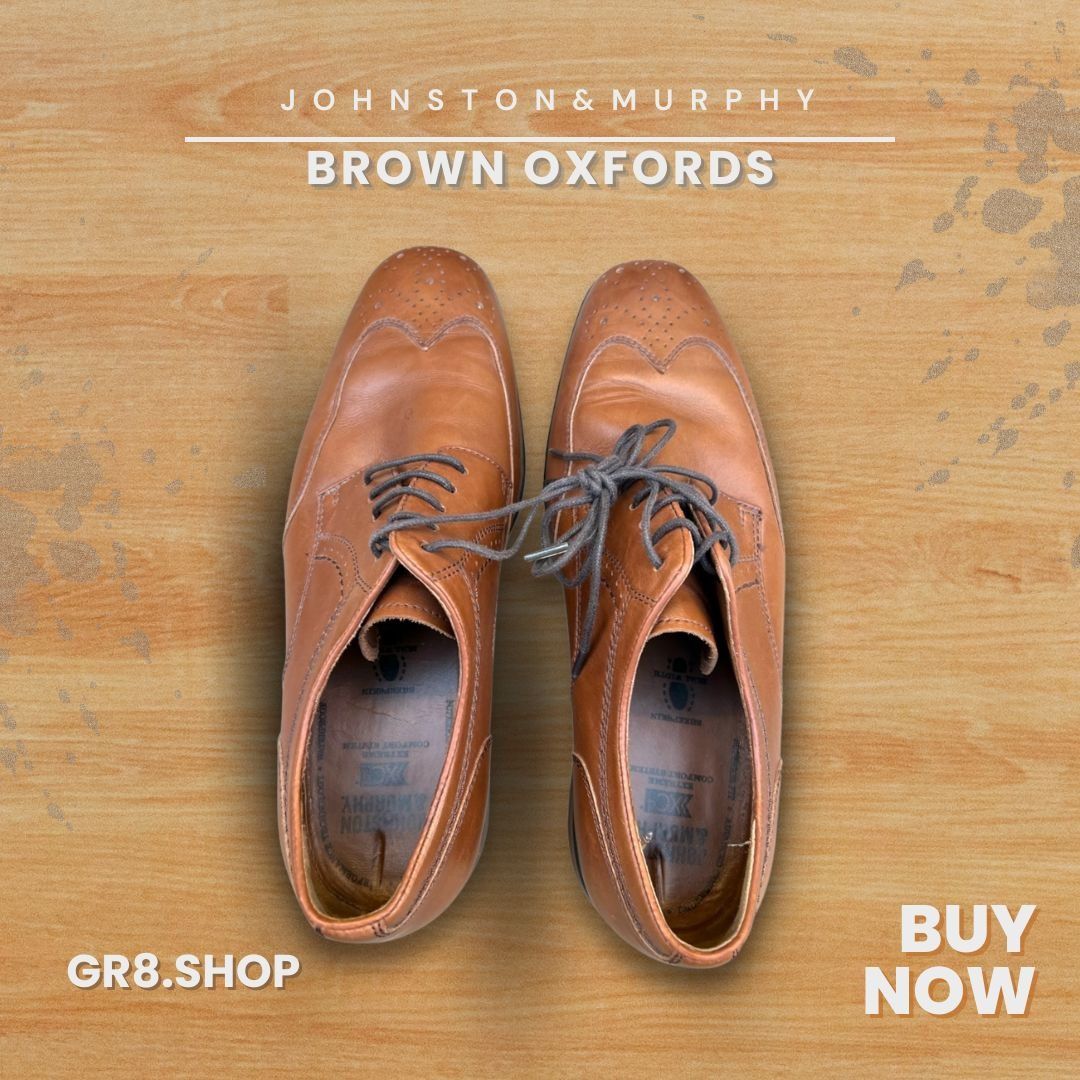 Johnston Murphy Mens Brown Oxford Dress Shoes Size Lea - Main Image