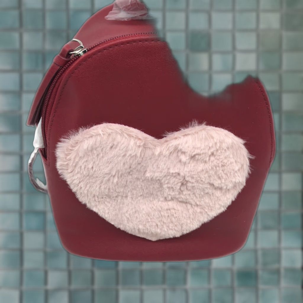 Vintage T-Shirt And Jeans Womens Backpack Shirt One Size Red Faux Fur Heart Shape School Backpack One Size Size ONE SIZE - 1 Thumbnail