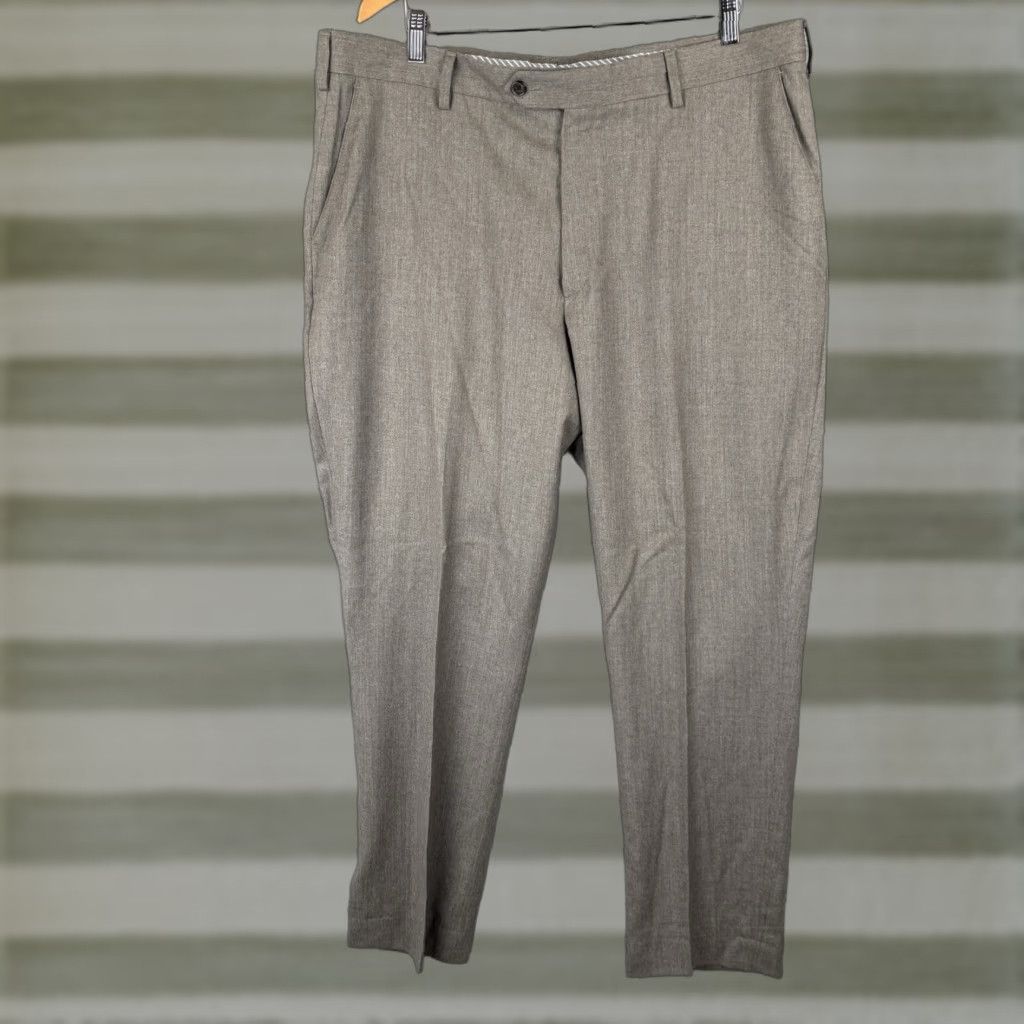 Berle Berle Dress Pants Mens 38x30 Tan Brown Wool Flannel Flat Front Straight Leg Dress Pants Mens Regular Brown 38 In Inseam 30 IRON FREE? Size US 38 / EU 54 - 1 Thumbnail