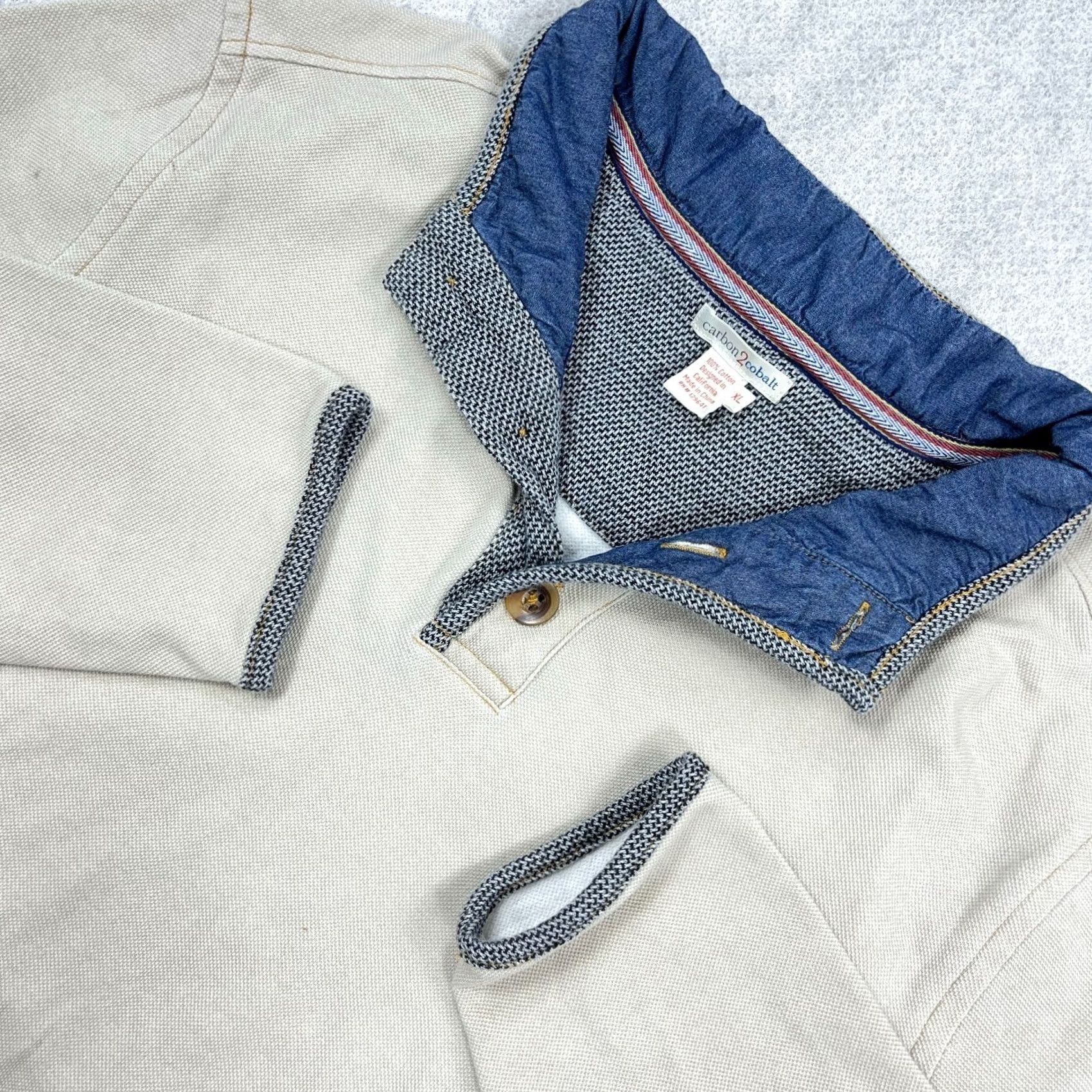 Carbon2Cobalt Corban 2 Cobalt Men XL Beige Pullover Knit Sweater Mock Neck Button Zipper Logo Embroidered Classic Preppy American Ribbed Casual Formal Size US XL / EU 56 / 4 - 2 Thumbnail