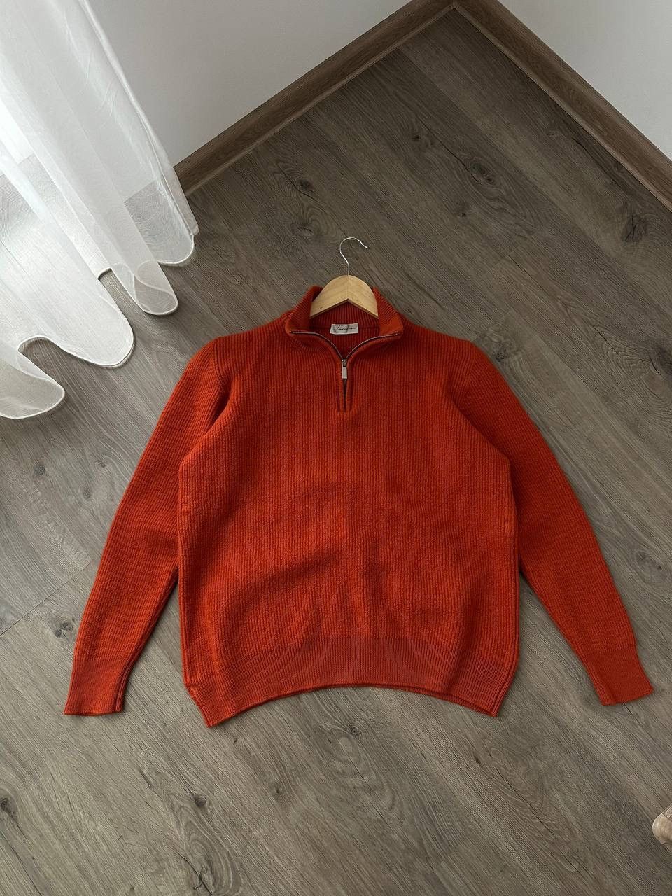 Japanese Brand × Vintage Vintage Faconeri Marino Wool Pullover 1/4 zip Orange Sweater Size US M / EU 48-50 / 2 - 1 Thumbnail