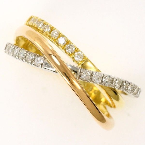 Luxuness Pt900 Platinum K18 Yellow Gold K18 Pink Gold Ring Diamond 0.30Ct Jewelry Metal Ring in Silver, Women's