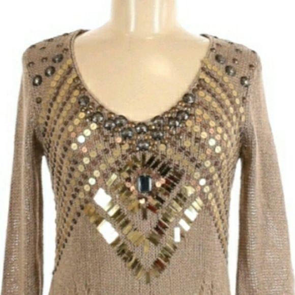 Vintage Vtg 90's Vertigo Paris Tunic Sweater Sz M Gold Sequin Beaded Size M / US 6-8 / IT 42-44 - 4 Thumbnail