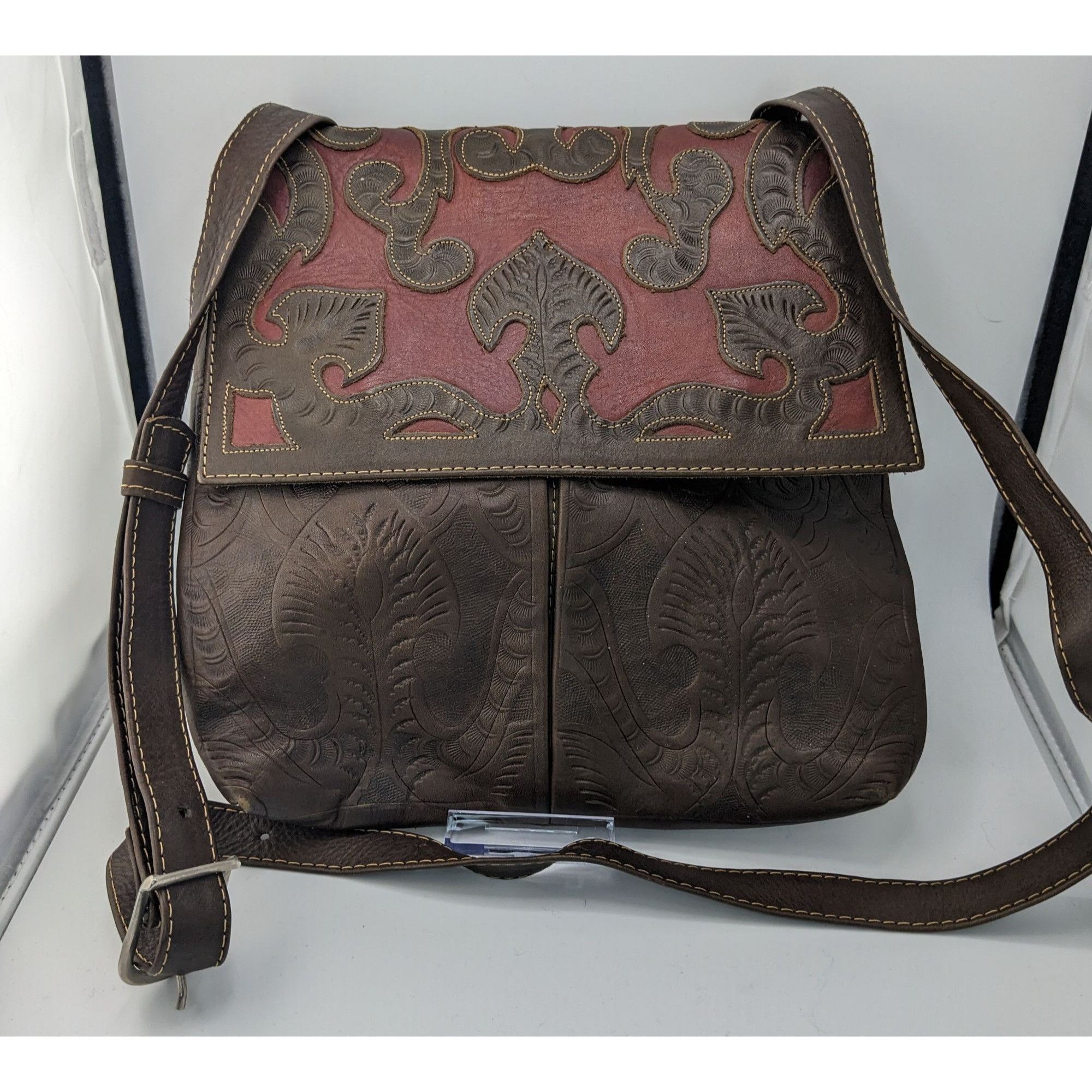 Other Vintage JL Salvidar Tooled Leather Crossbody Bag With Adjust Size ONE SIZE - 7 Thumbnail