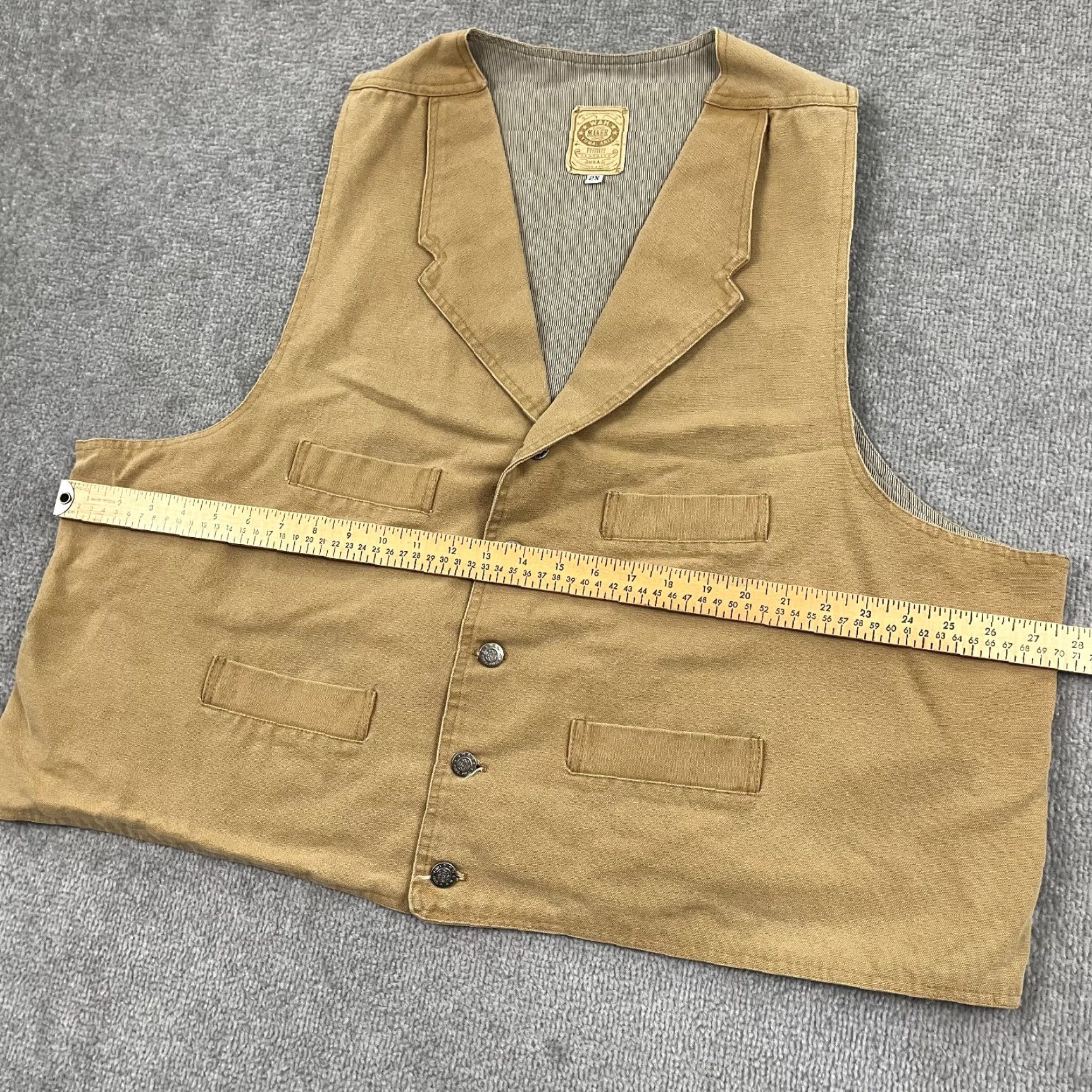 Vintage V Wah Maker Frontier Vest Adult Mens 2X Brown Canvas Western Cowboy Buckle Back Vest Size US XXL / EU 58 / 5 - 5 Thumbnail