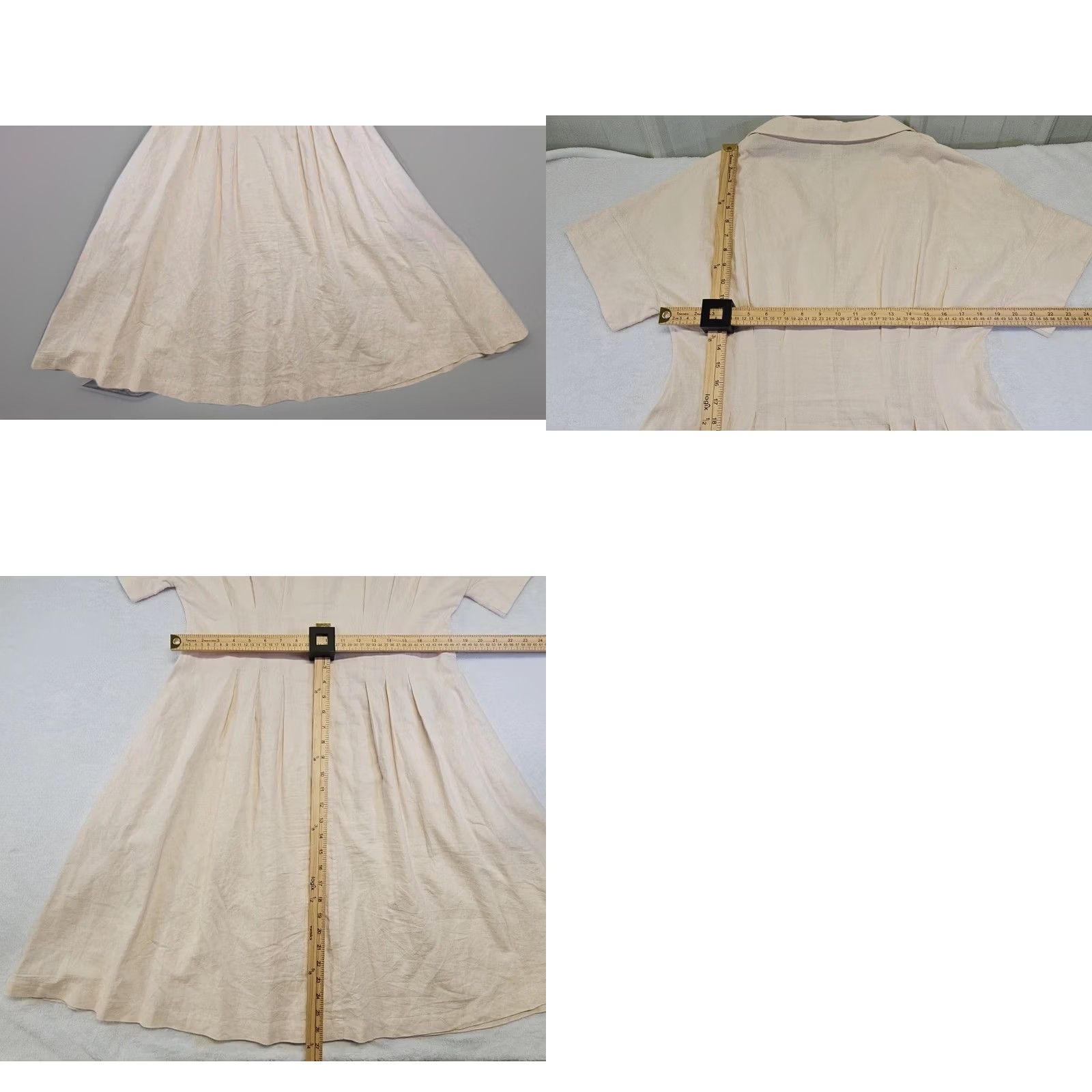 Halston Halston Heritage Shirt Dress Womens 14 Cream Button Front Fit & Flare Coastal Linen Blend Navy? Size XL / US 12-14 / IT 48-50 - 8 Thumbnail