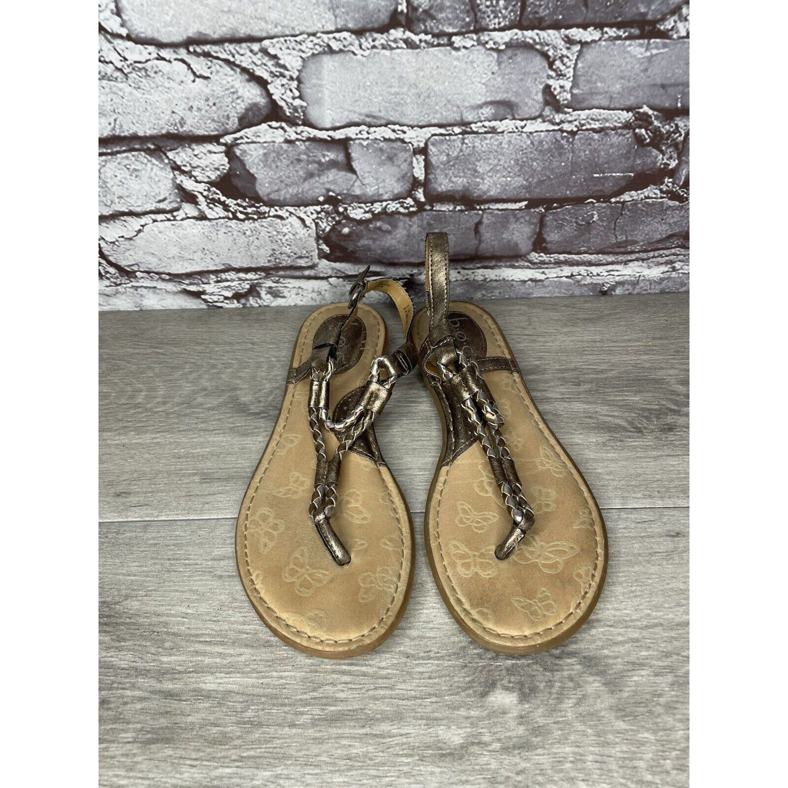 Born BOC Born Concept Bronze Metallic Leather Braided Thong Sanda Size US 8 / IT 38 - 12 Thumbnail