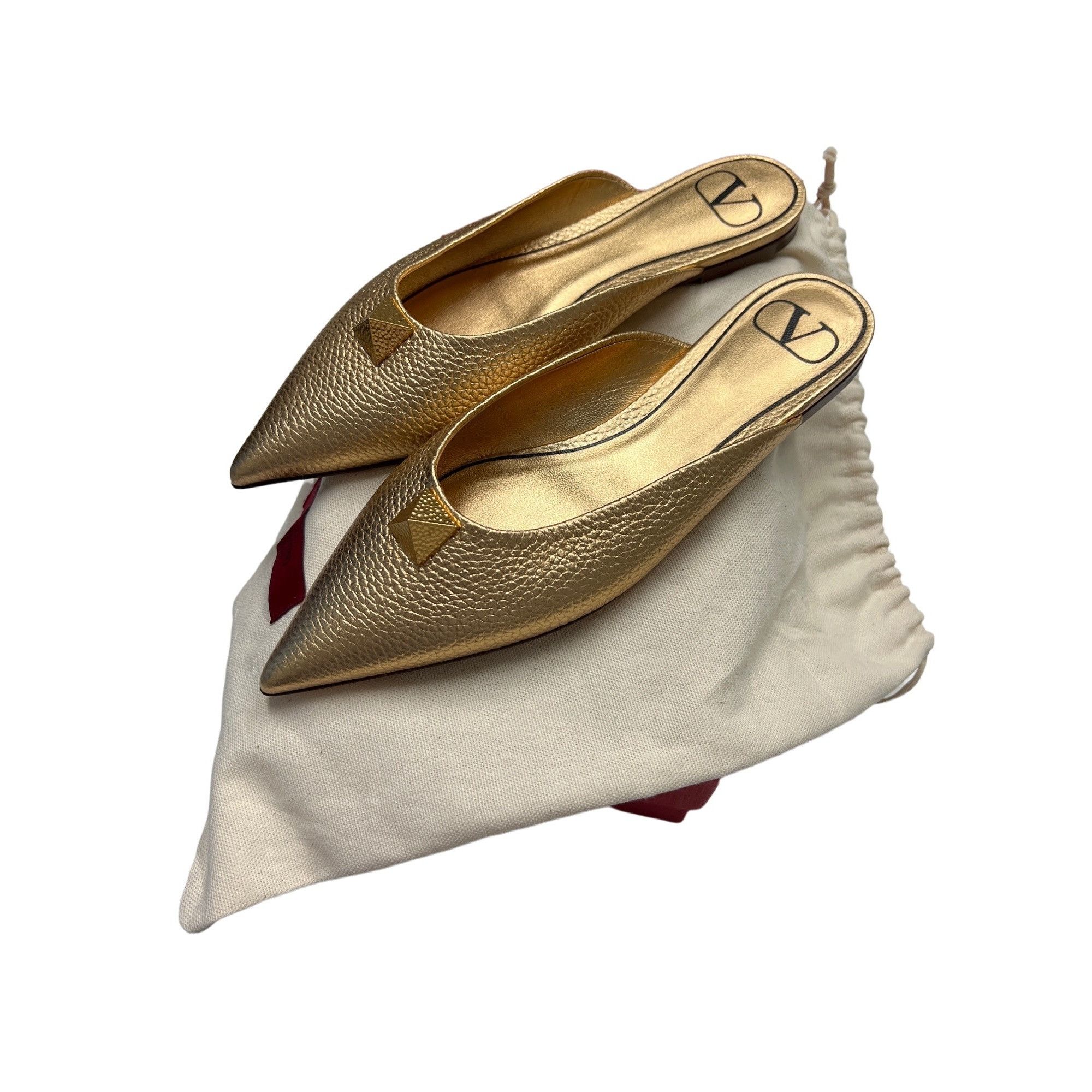 Valentino Valentino Garavani Gold Rockstud Pointed-Toe Mules Size US 6.5 / IT 36.5 - 2 Thumbnail