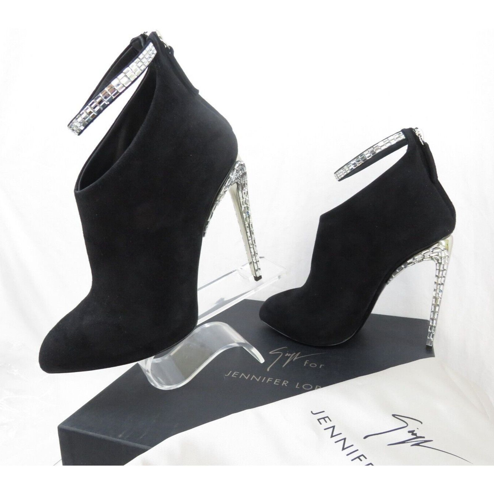 Giuseppe Zanotti LOPEZ FRIDA BLACK SUEDE CRYSTALS ANKLE ZIP BOOTIE PUMPS 39 Size US 9 / IT 39 - 7 Thumbnail