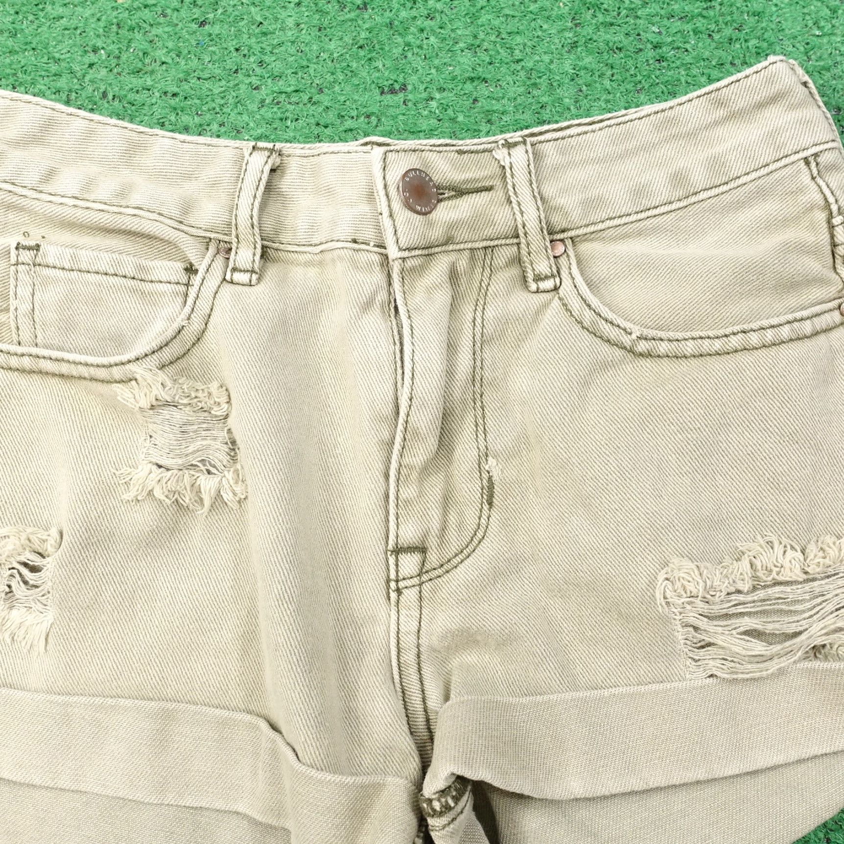 Denime BULLHEAD High-Rise Green Distressed Denim Jean Shorts Womens Size 24 Size 42" / US 20 - 2 Thumbnail
